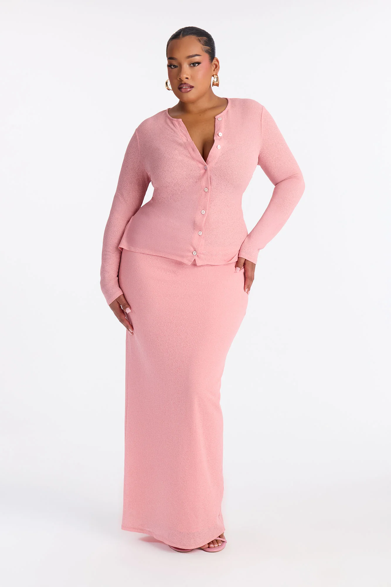 Sasha Button Up Maxi Dress - Pink - Image 5