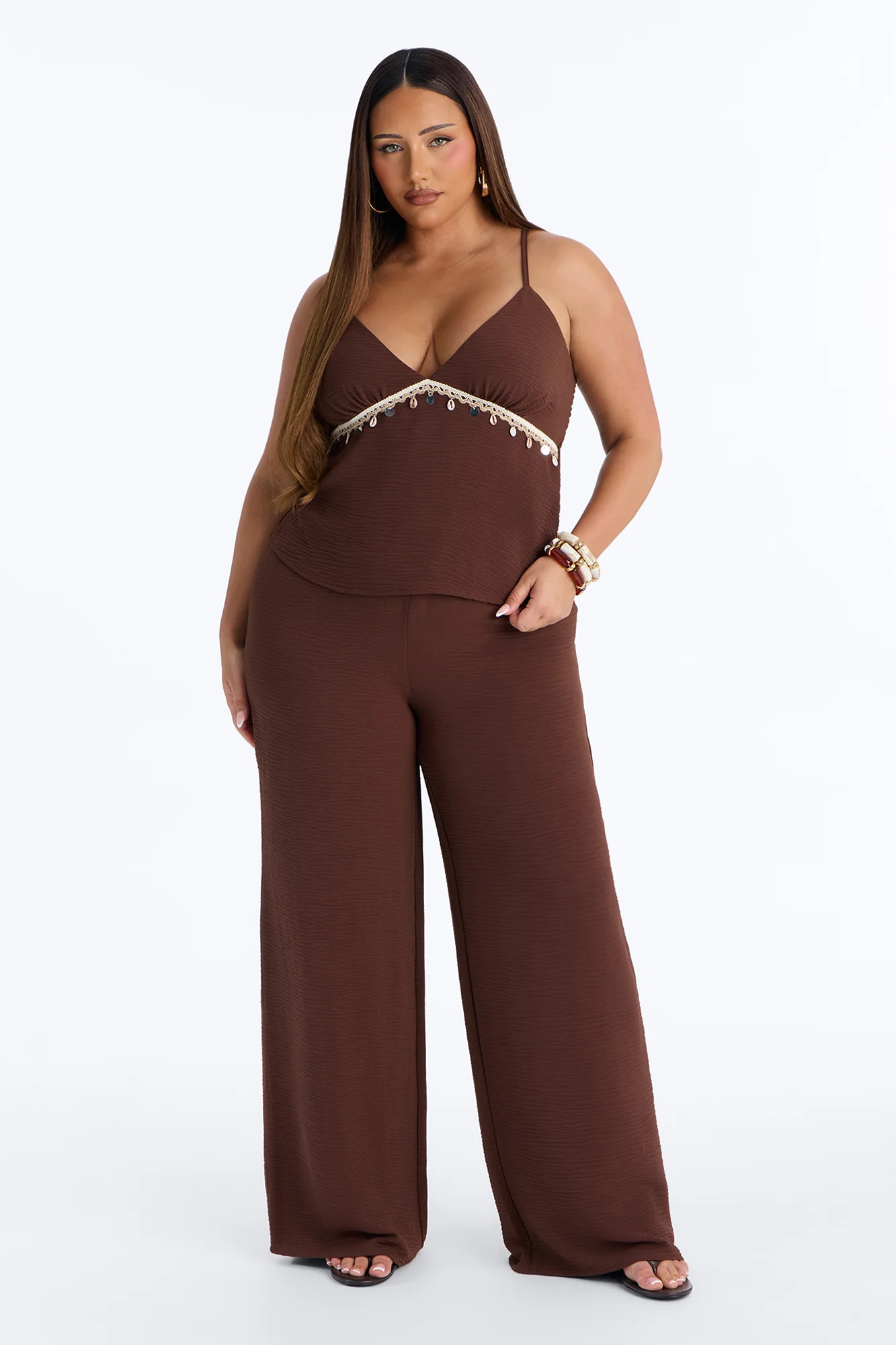 Sasha Embellished Wide Leg Pant Set - Chocolate - Image 5