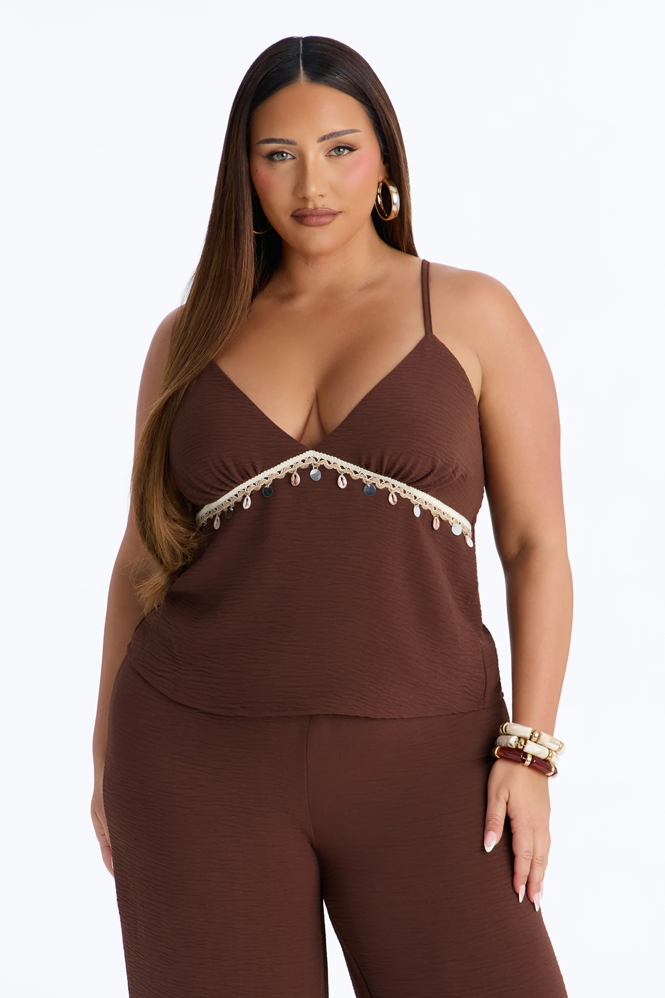 Sasha Embellished Wide Leg Pant Set - Chocolate - Image 6