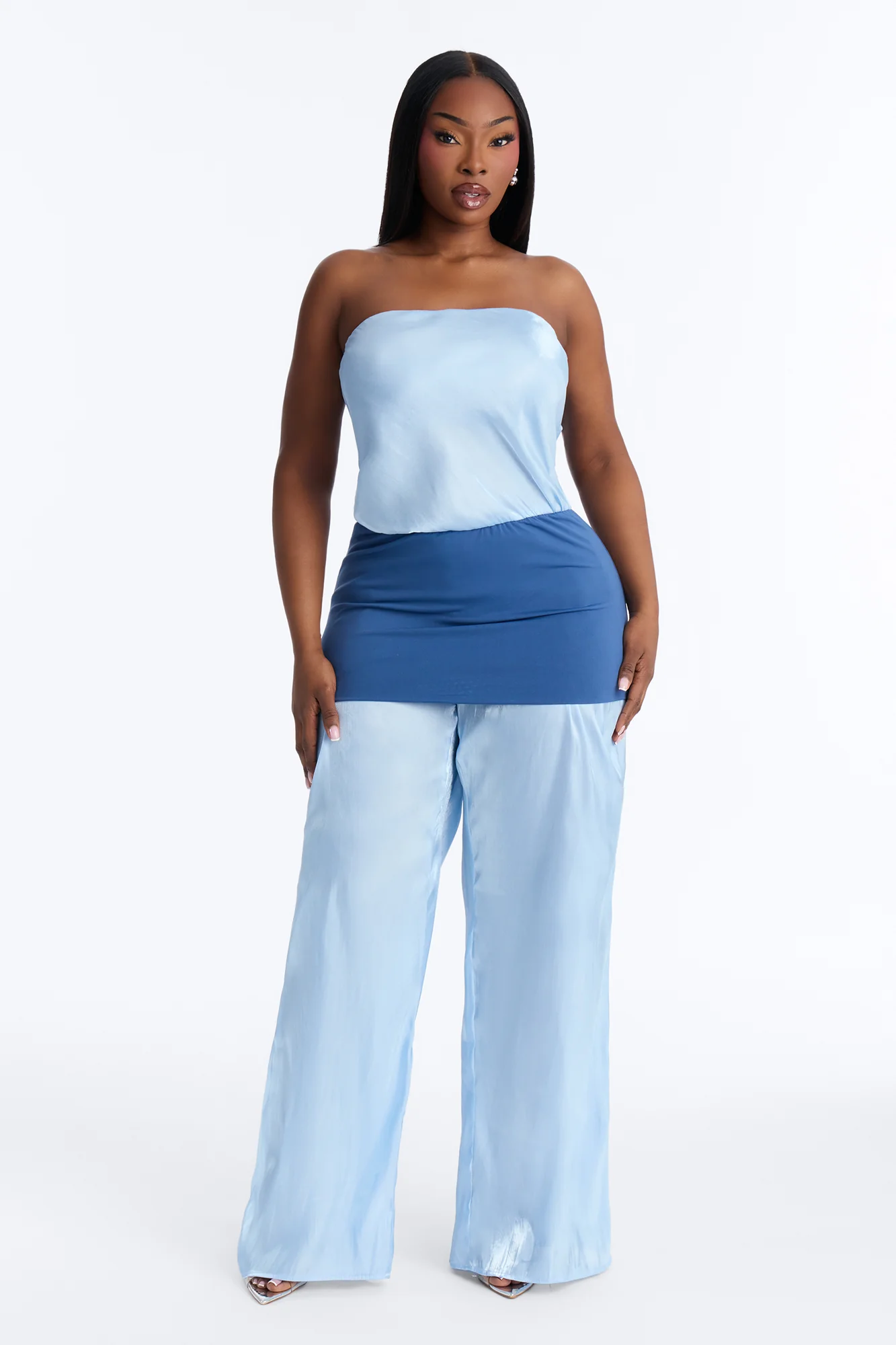 Sasha Satin Draped Jumpsuit - Blue