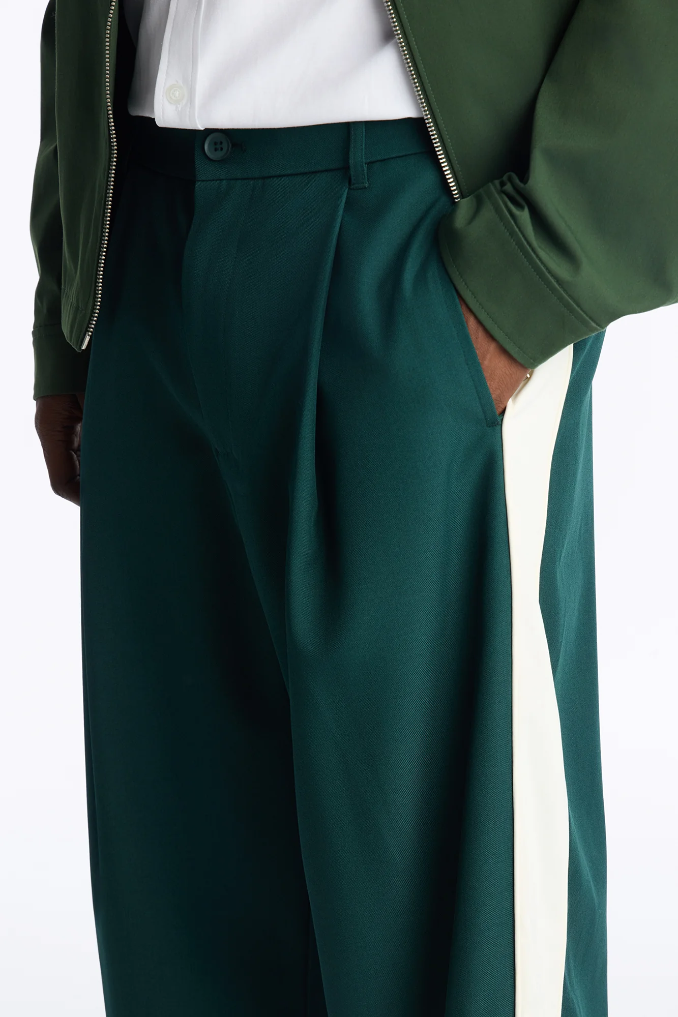 Satin Side Stripe Wide Leg Trouser - Green/combo - Image 3