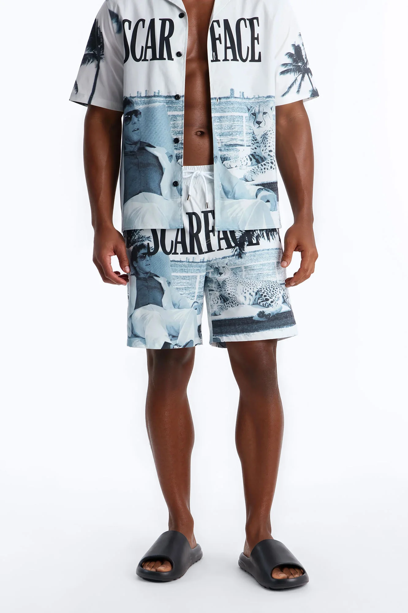 Scarface Poolside Photoreal Swim Trunk 7″ - White/Black