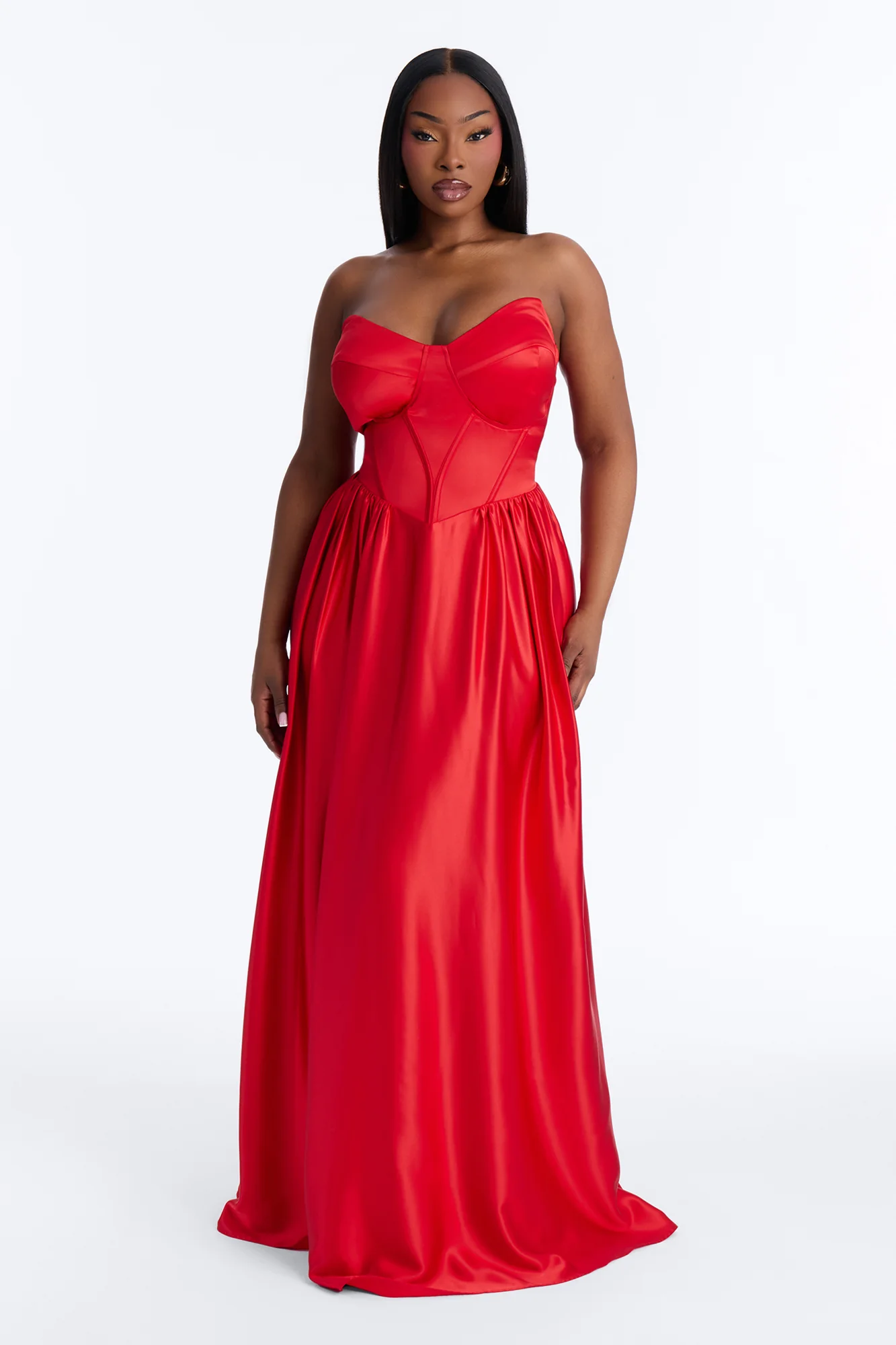 Scarlett Corset Satin Gown - Red - Image 5