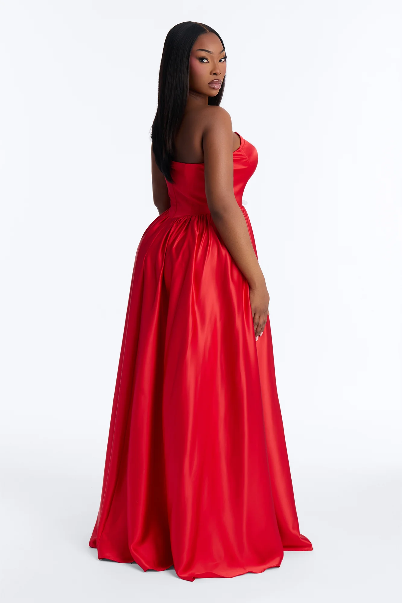 Scarlett Corset Satin Gown - Red - Image 7
