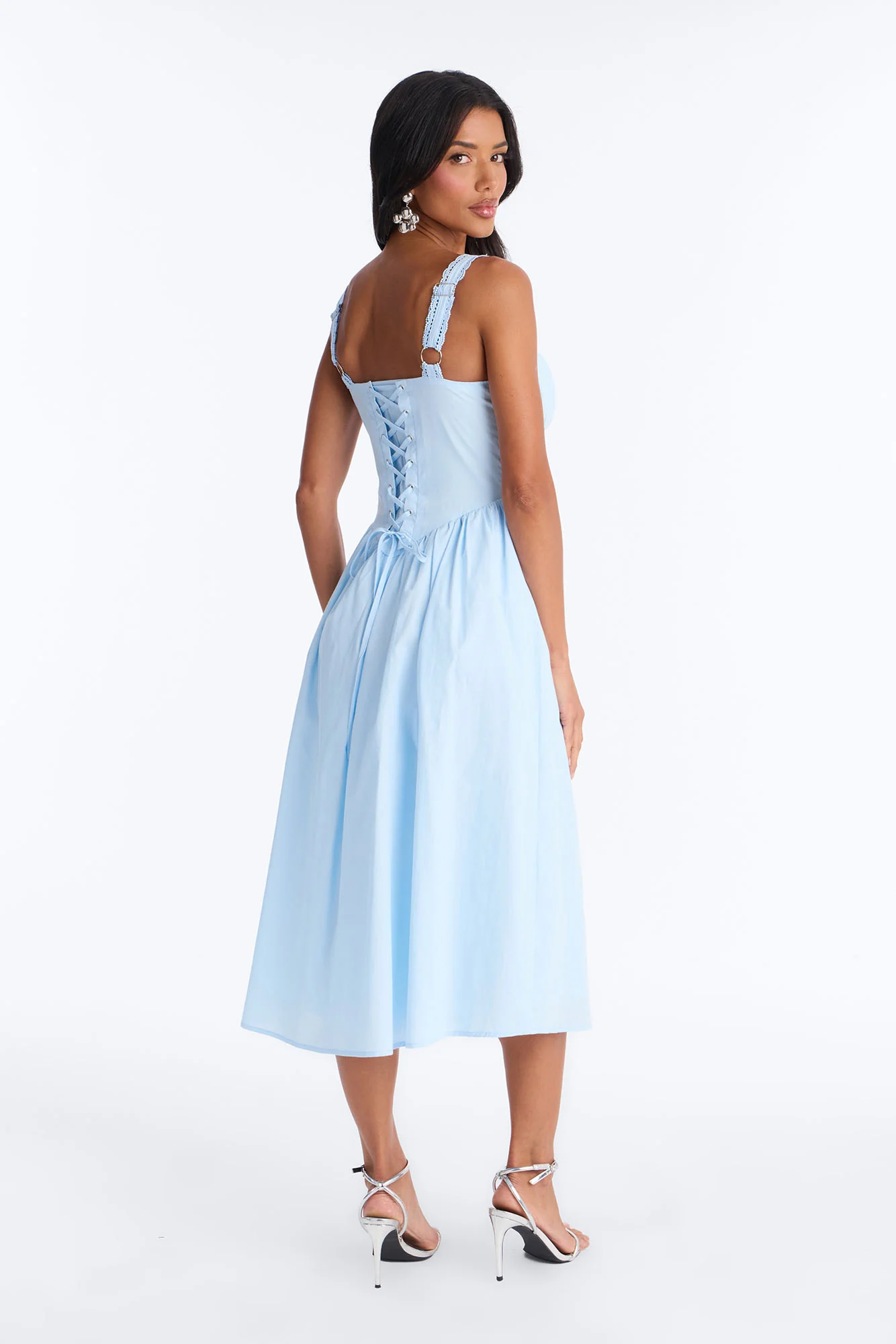 Scarlett Pleated Poplin Midi Dress - Blue - Image 3