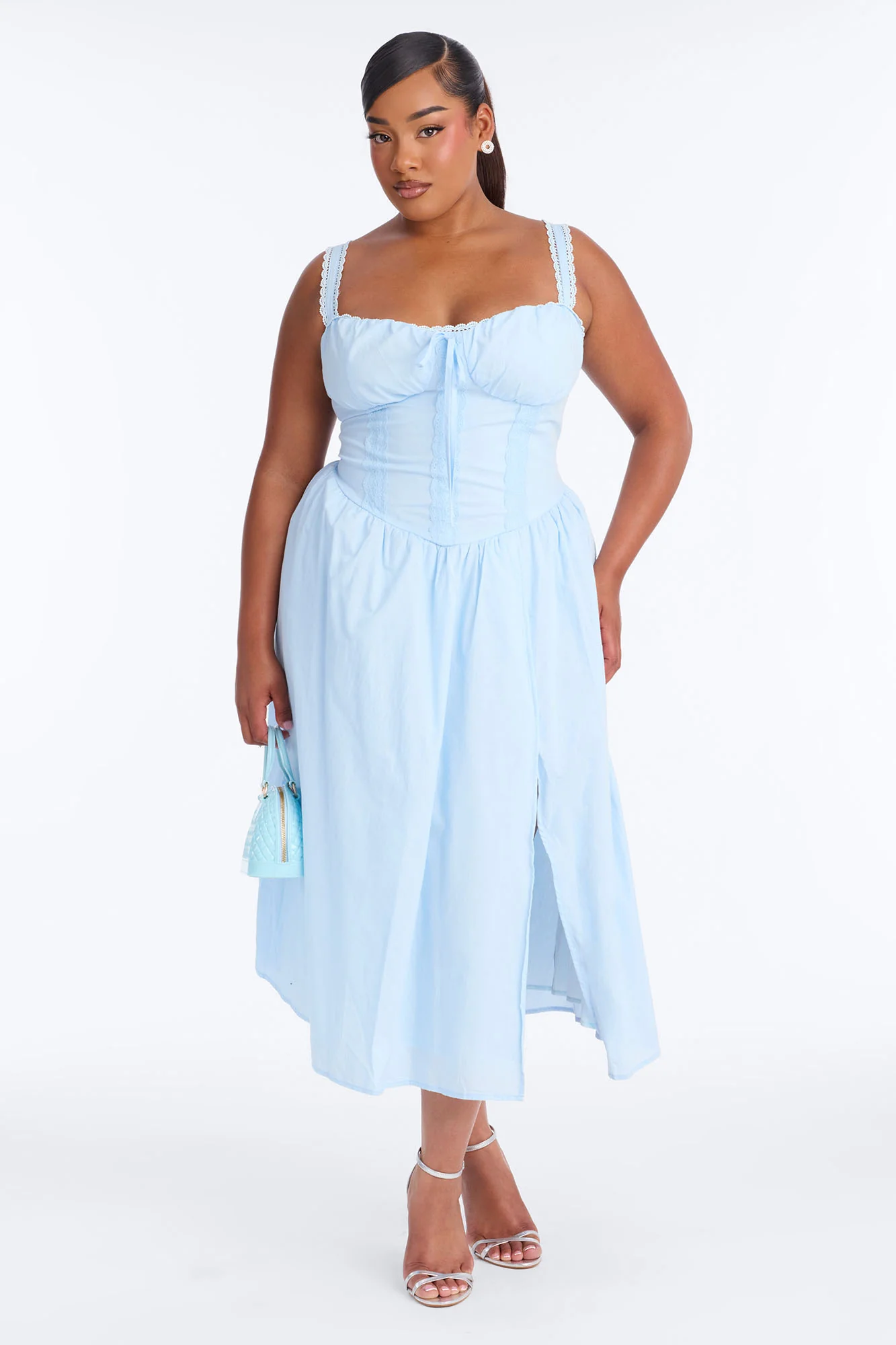 Scarlett Pleated Poplin Midi Dress - Blue - Image 5