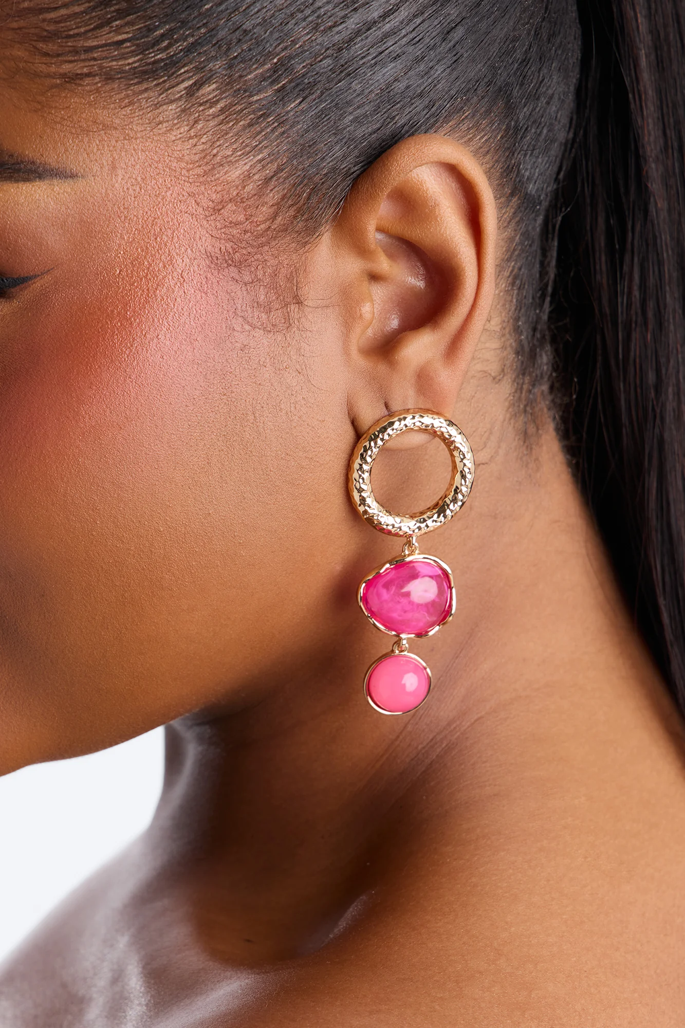 Sea Breeze Jeweled Drop Earrings - Gold/Pink