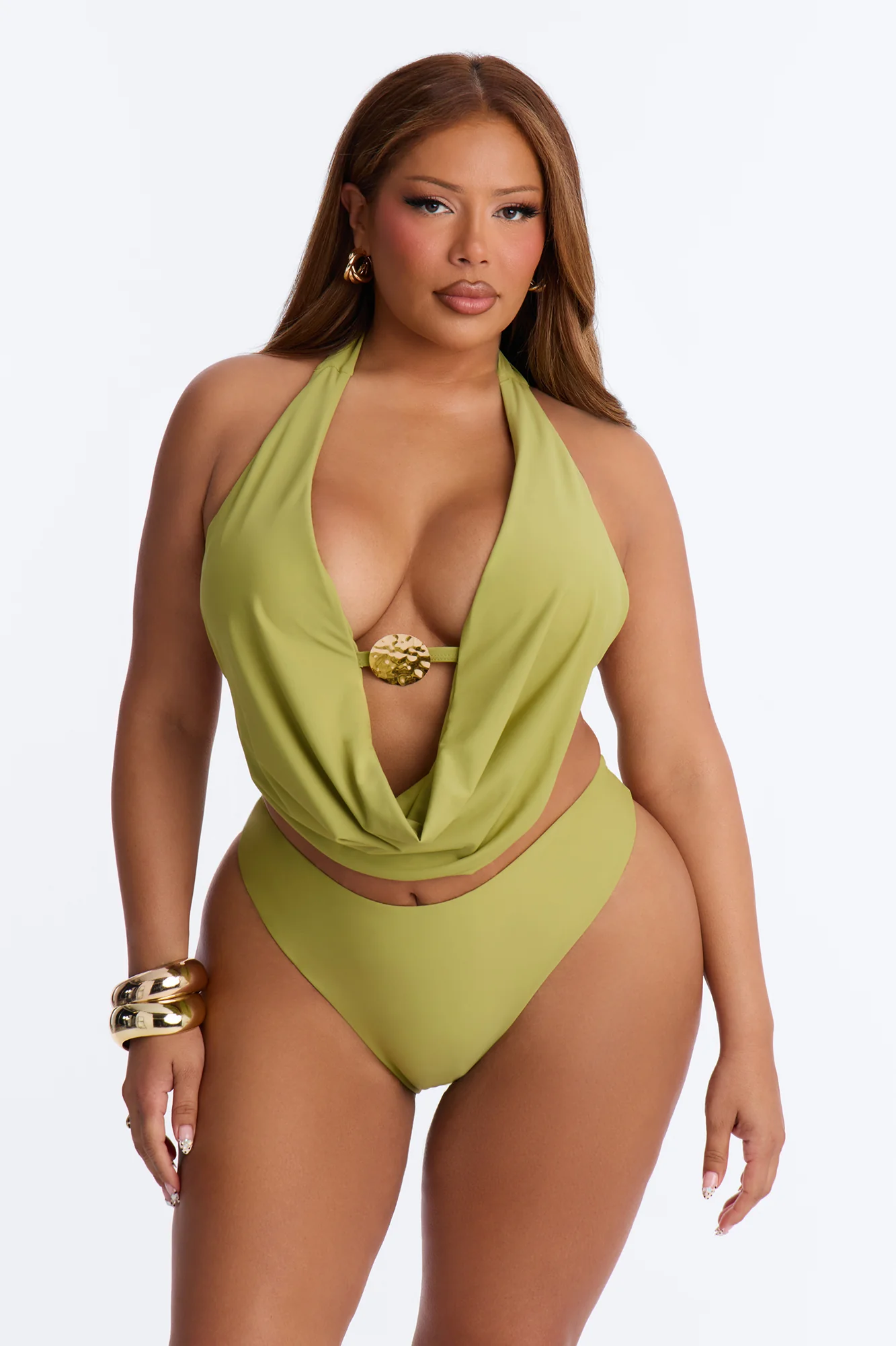 Sea Breeze Sway 2 Piece Cowl Neck Bikini Set - Olive - Image 4