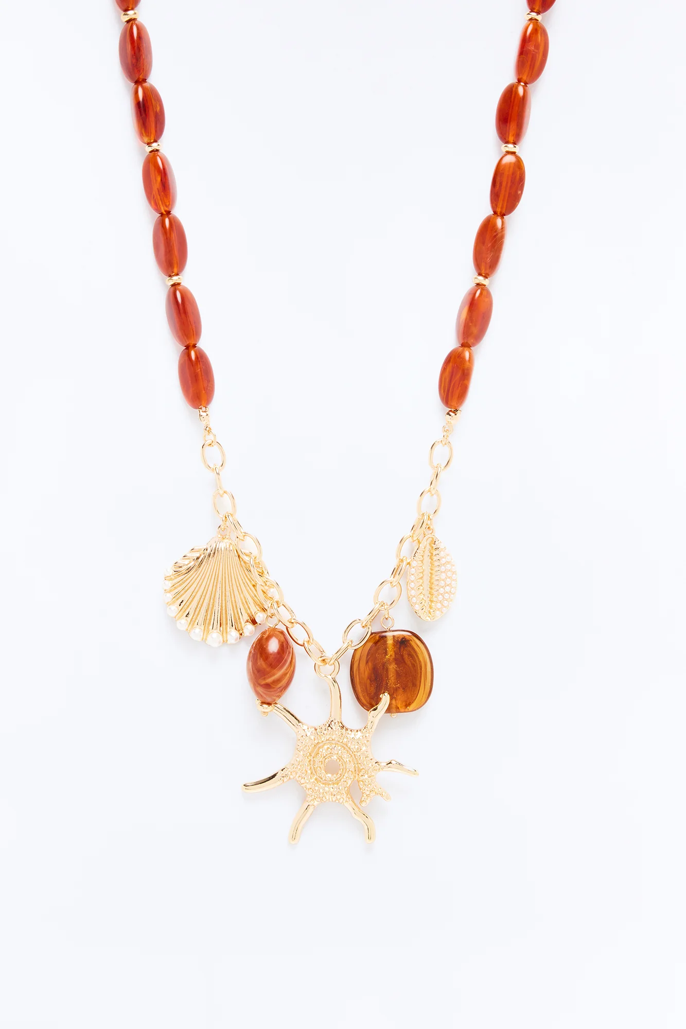 Sea Radiance Jeweled Charm Necklace - Gold/Brown - Image 3