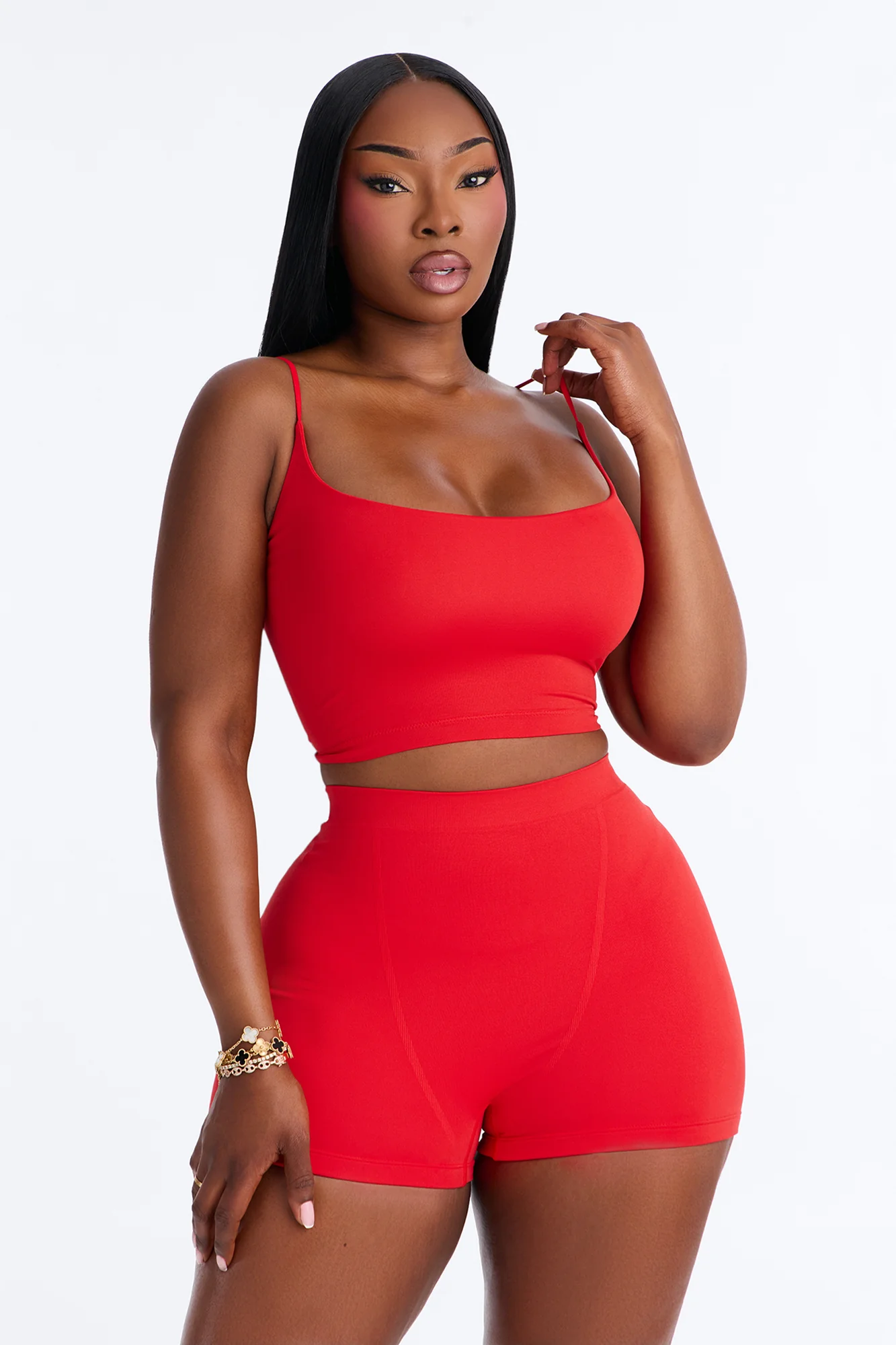Seamless Smooth Base Layer Double Lined Cami Crop Top - DarkRed - Image 5