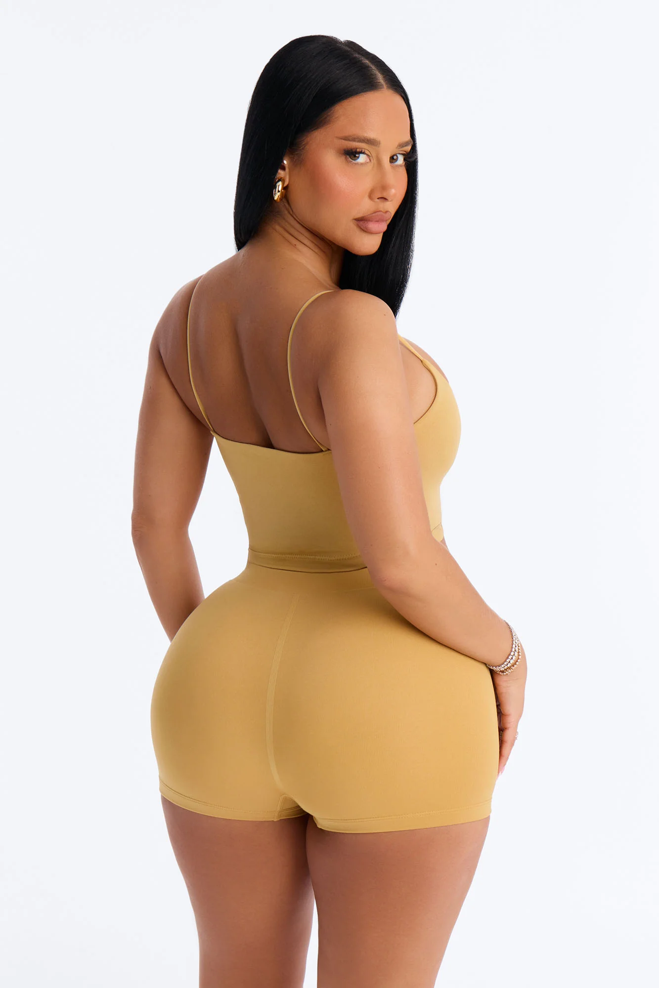 Seamless Smooth Base Layer Double Lined Cami Crop Top - Honey - Image 4