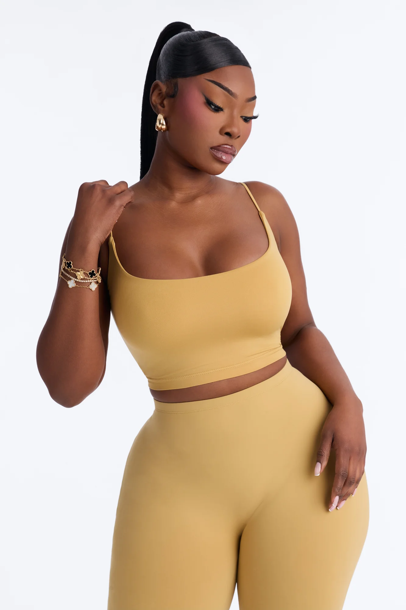 Seamless Smooth Base Layer Double Lined Cami Crop Top - Honey - Image 6