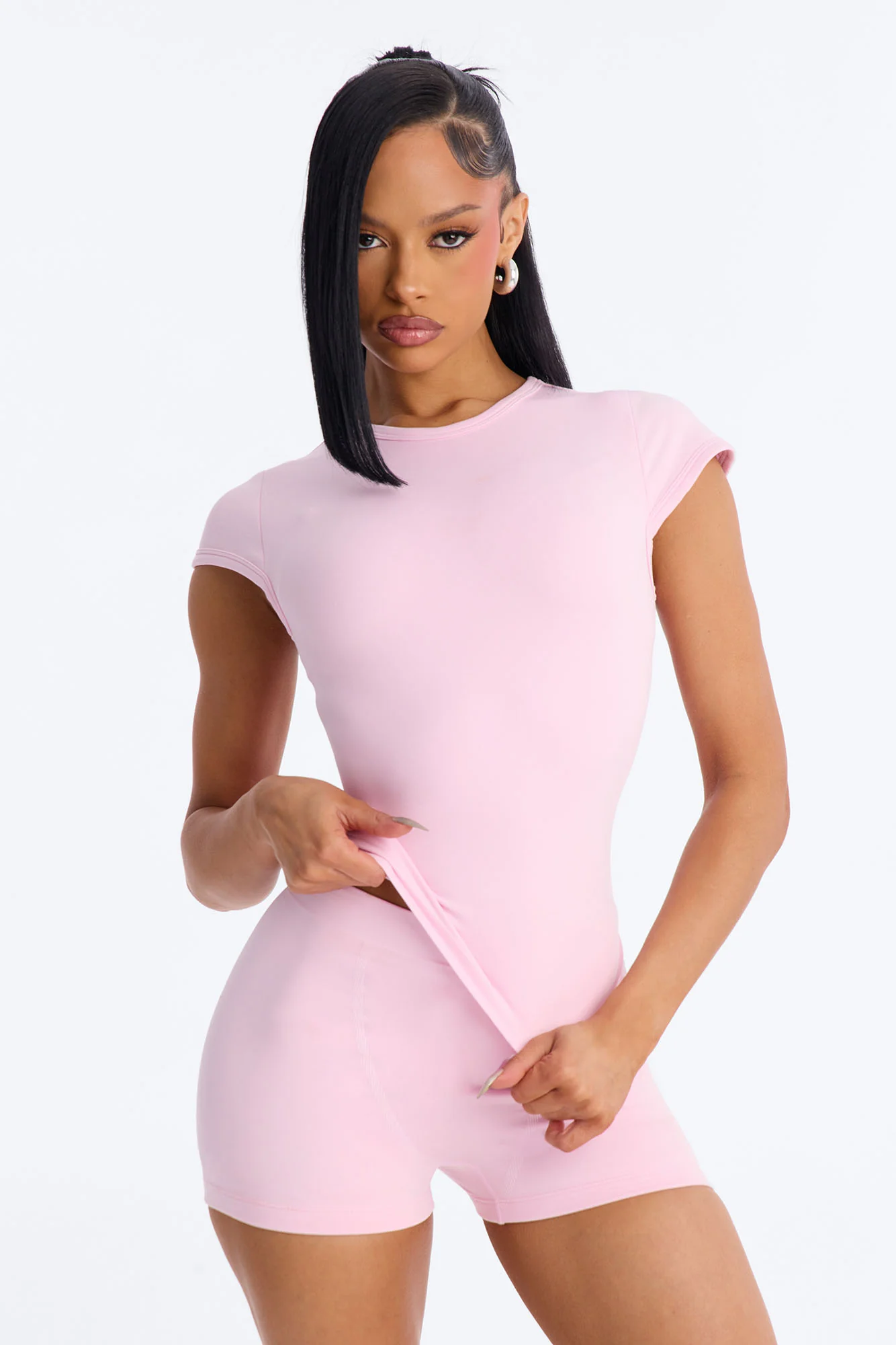Seamless Smooth Double Lined Cap Sleeve Baby Tee - Light Pink
