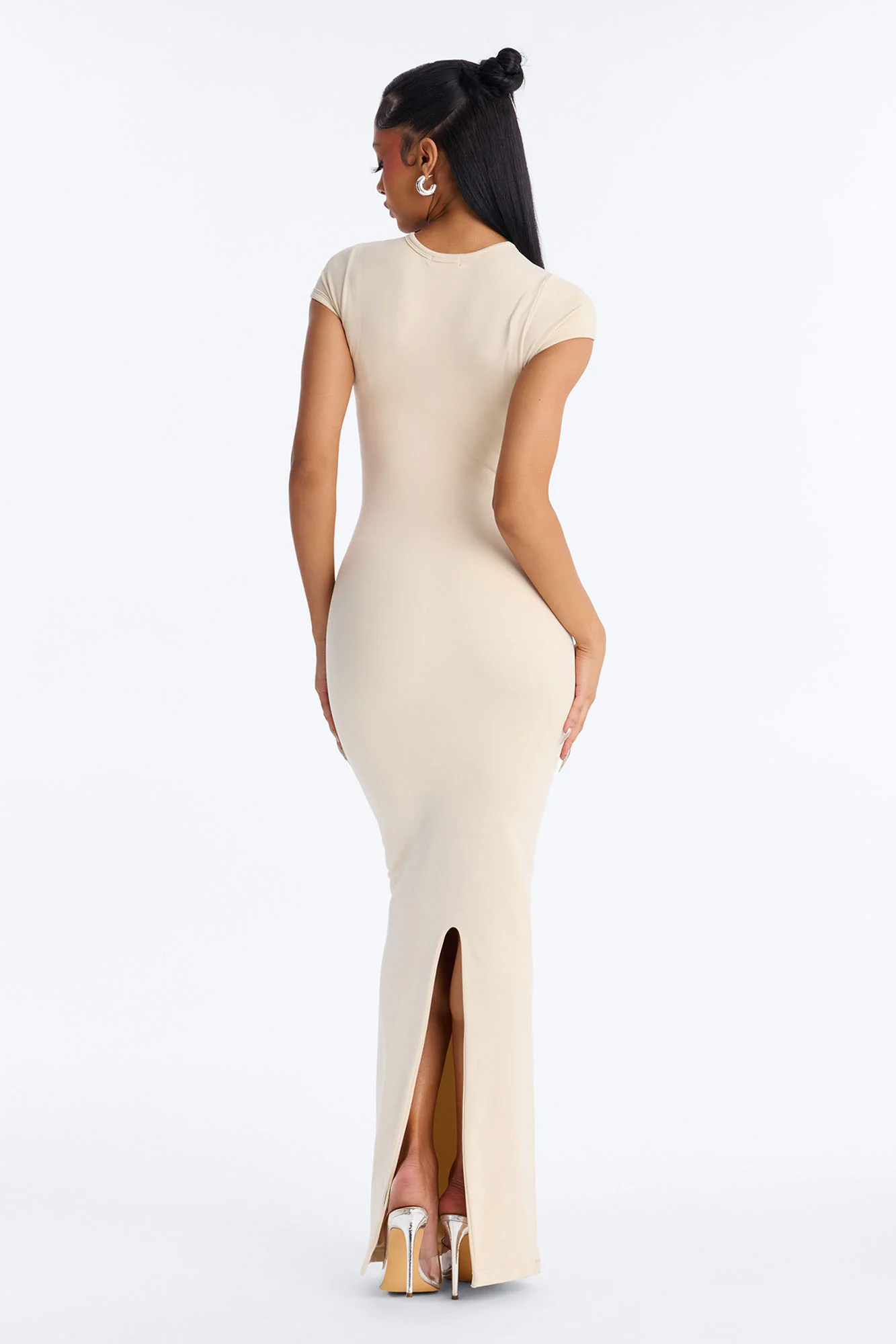 Seamless Smooth Double Lined Cap Sleeve Maxi Dress - Bone - Image 4