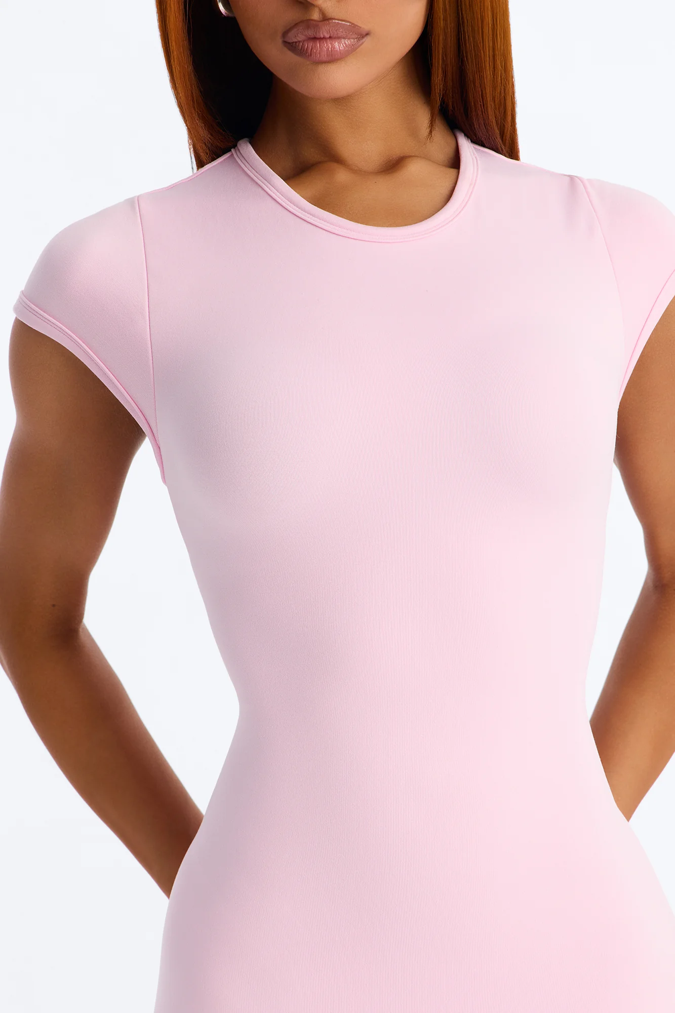 Seamless Smooth Double Lined Cap Sleeve Maxi Dress - Light Pink - Image 3