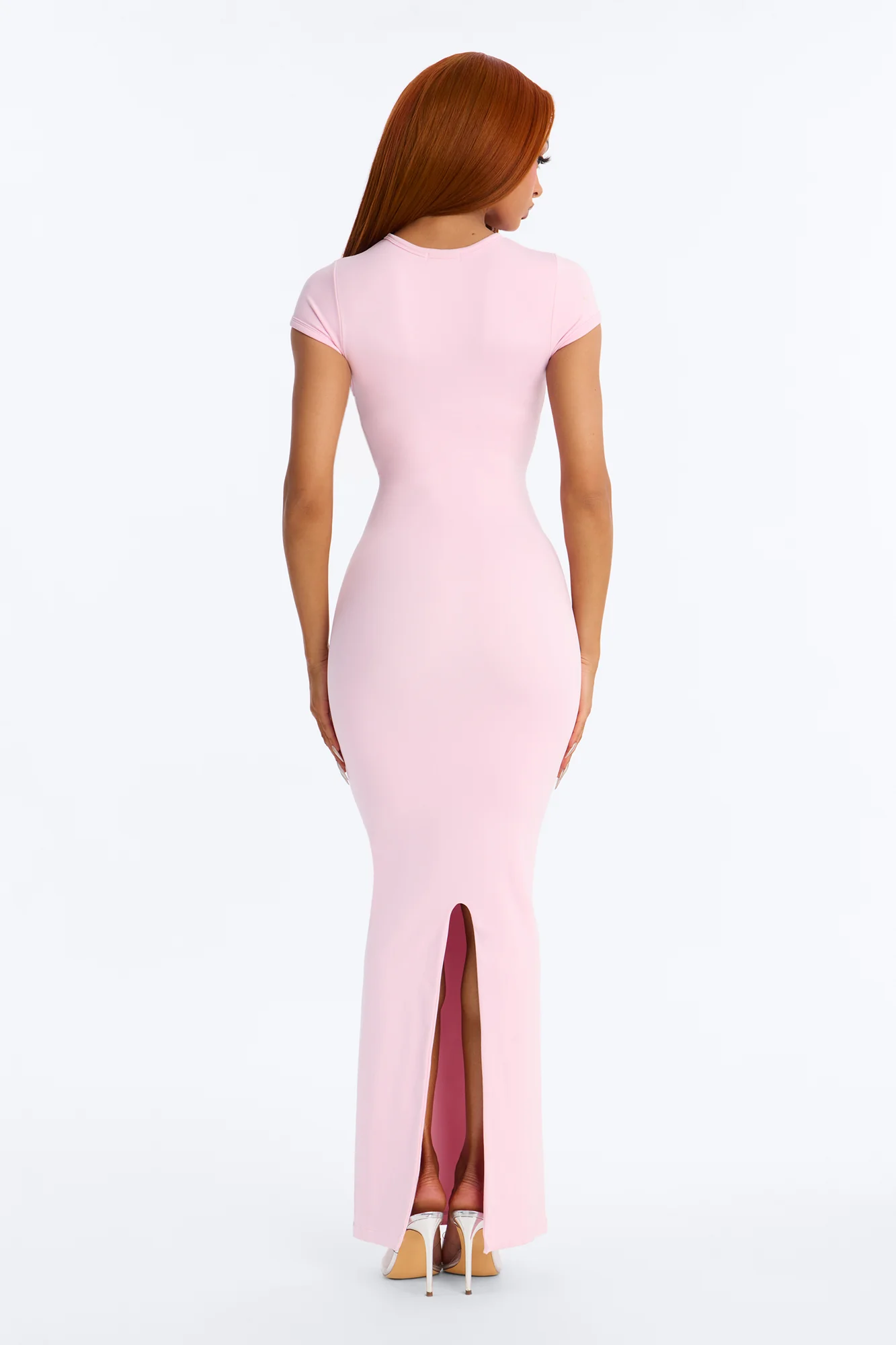 Seamless Smooth Double Lined Cap Sleeve Maxi Dress - Light Pink - Image 4
