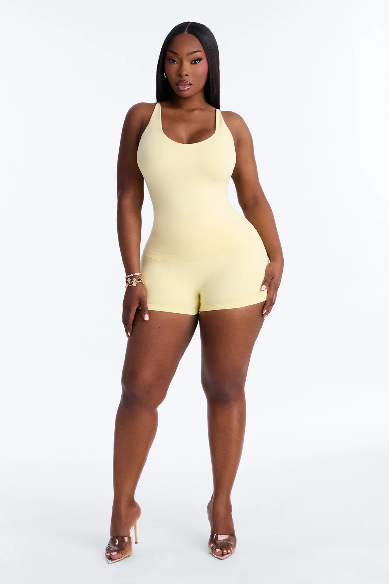 Seamless Smooth Double Lined Scoop Neck Cami Top - Butter Yellow - Image 6