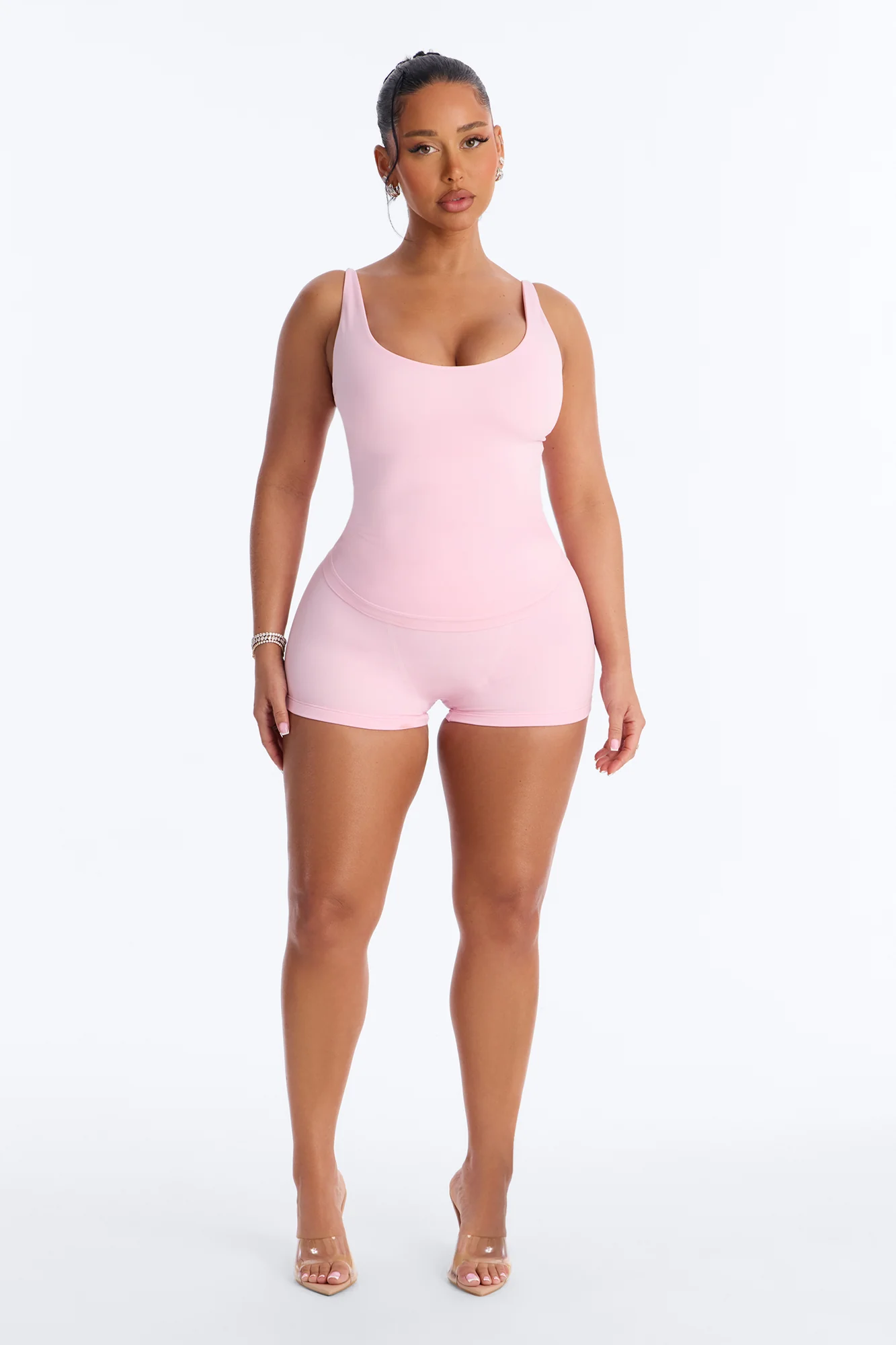 Seamless Smooth Double Lined Scoop Neck Cami Top - Light Pink - Image 2
