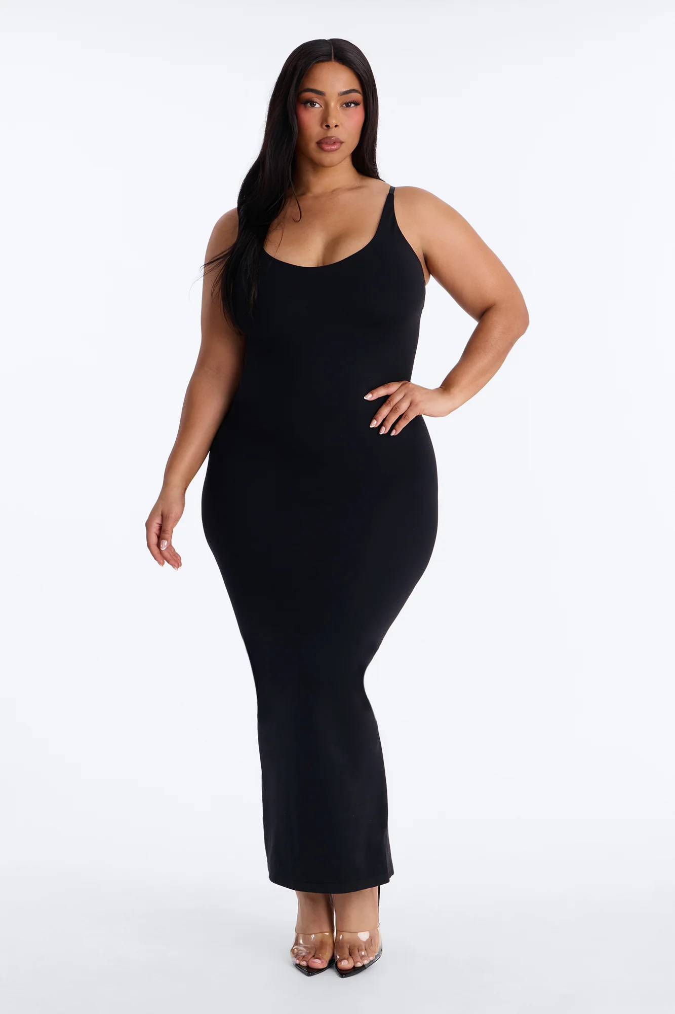 Seamless Smooth Double Lined Scoop Neck Maxi Dress - Black - Image 5