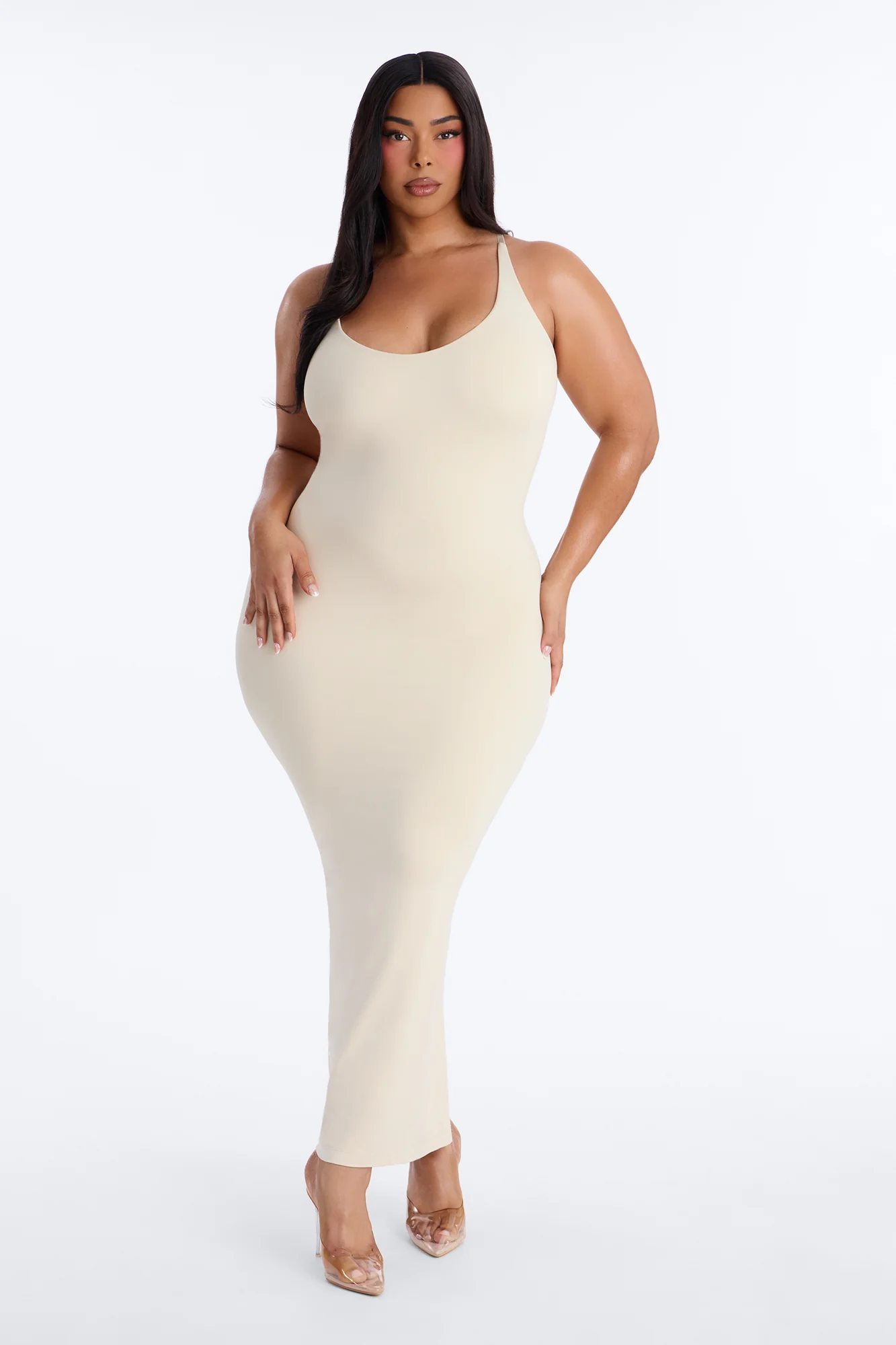 Seamless Smooth Double Lined Scoop Neck Maxi Dress - Bone - Image 5