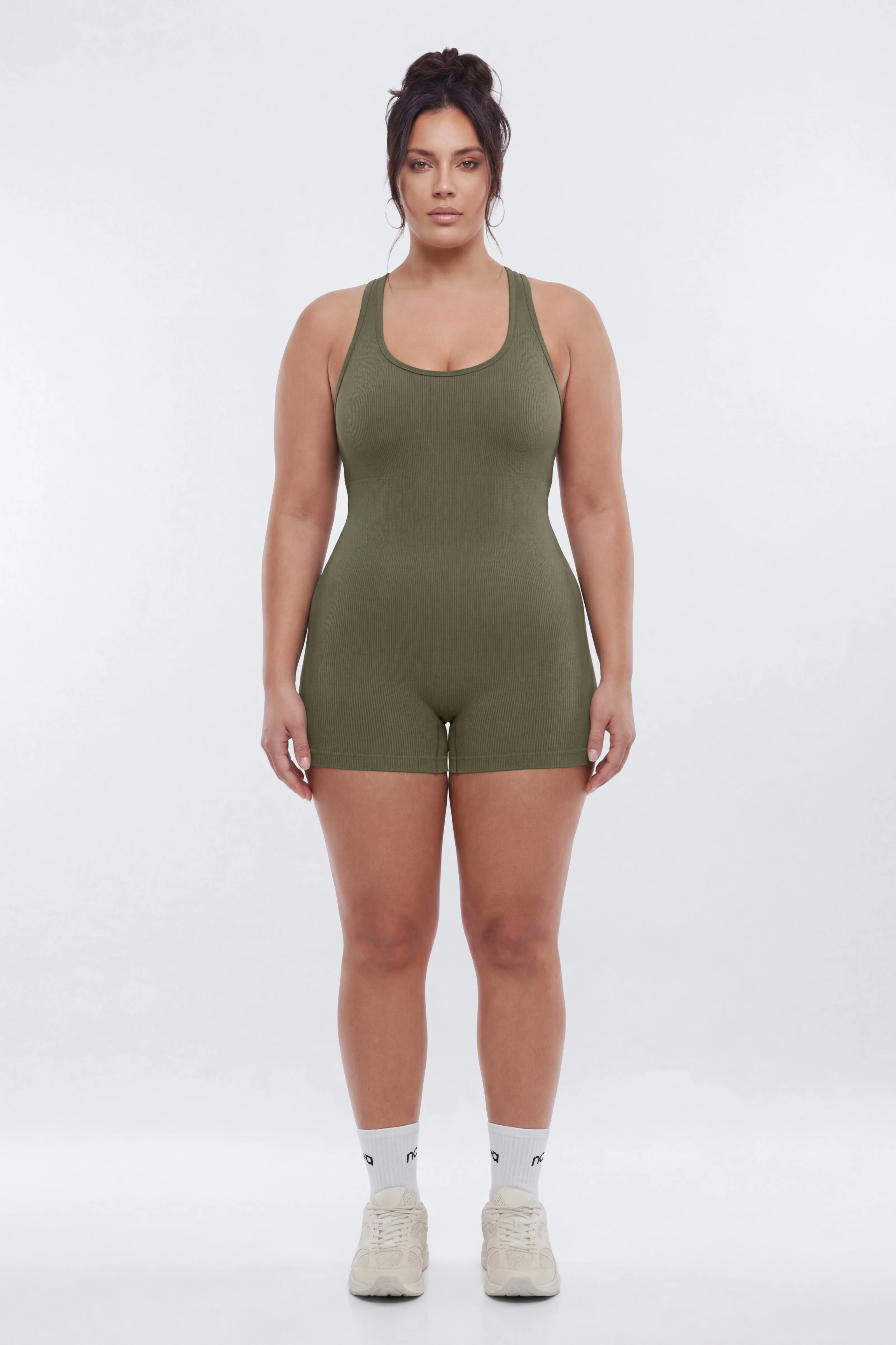 SeamlessLift™ 3″ Back Cut Out Romper - Moss - Image 4