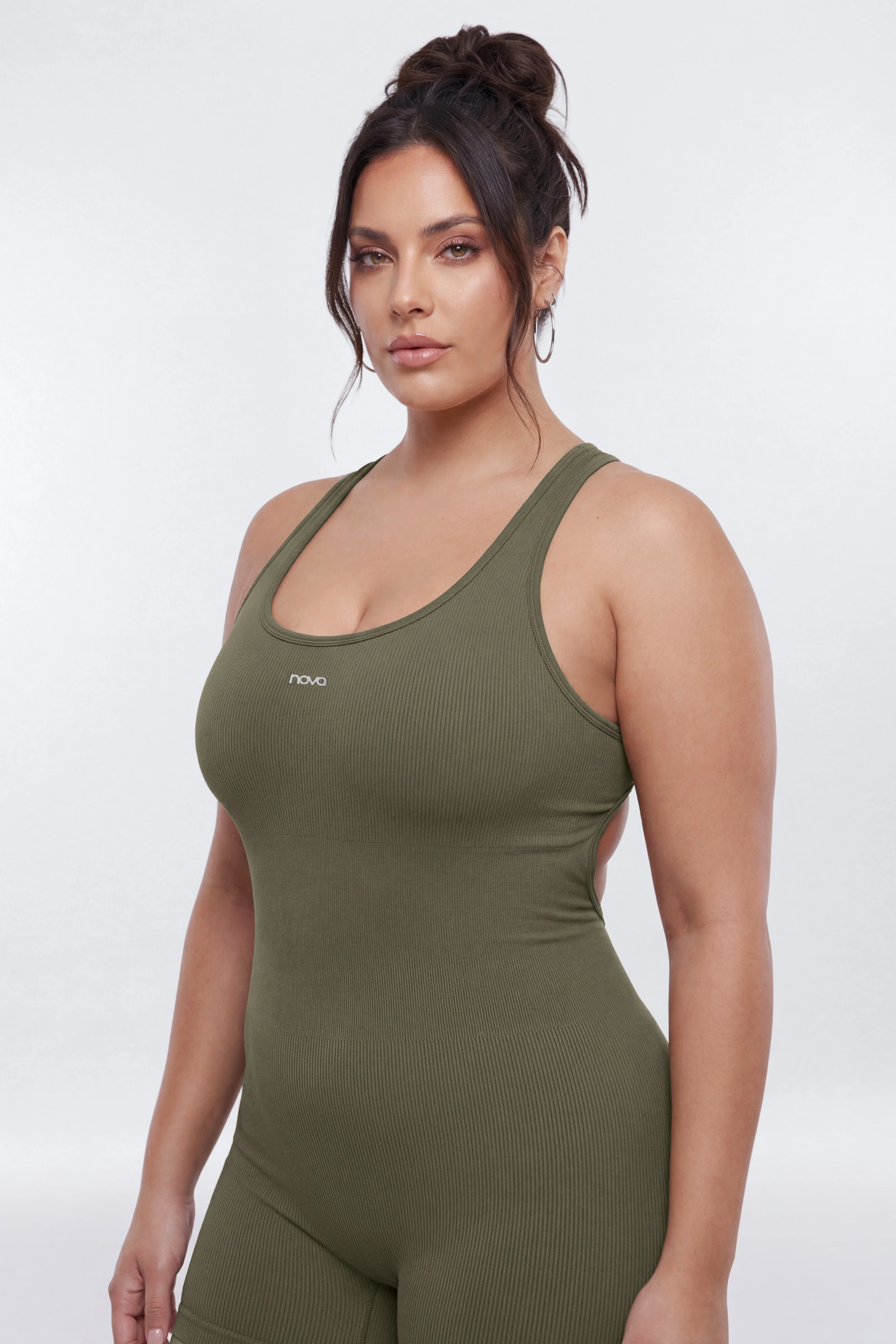 SeamlessLift™ 3″ Back Cut Out Romper - Moss - Image 5
