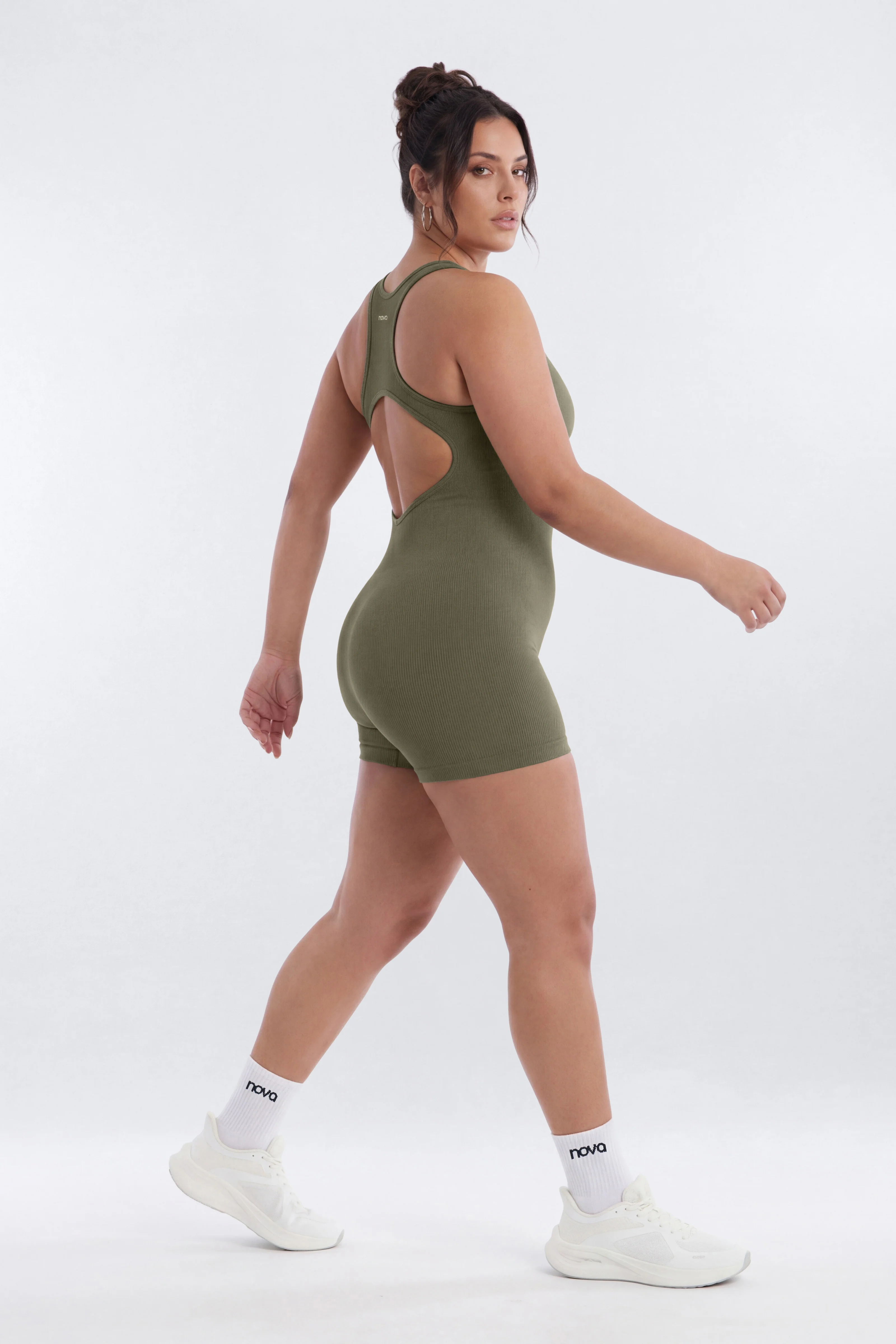 SeamlessLift™ 3″ Back Cut Out Romper - Moss - Image 6