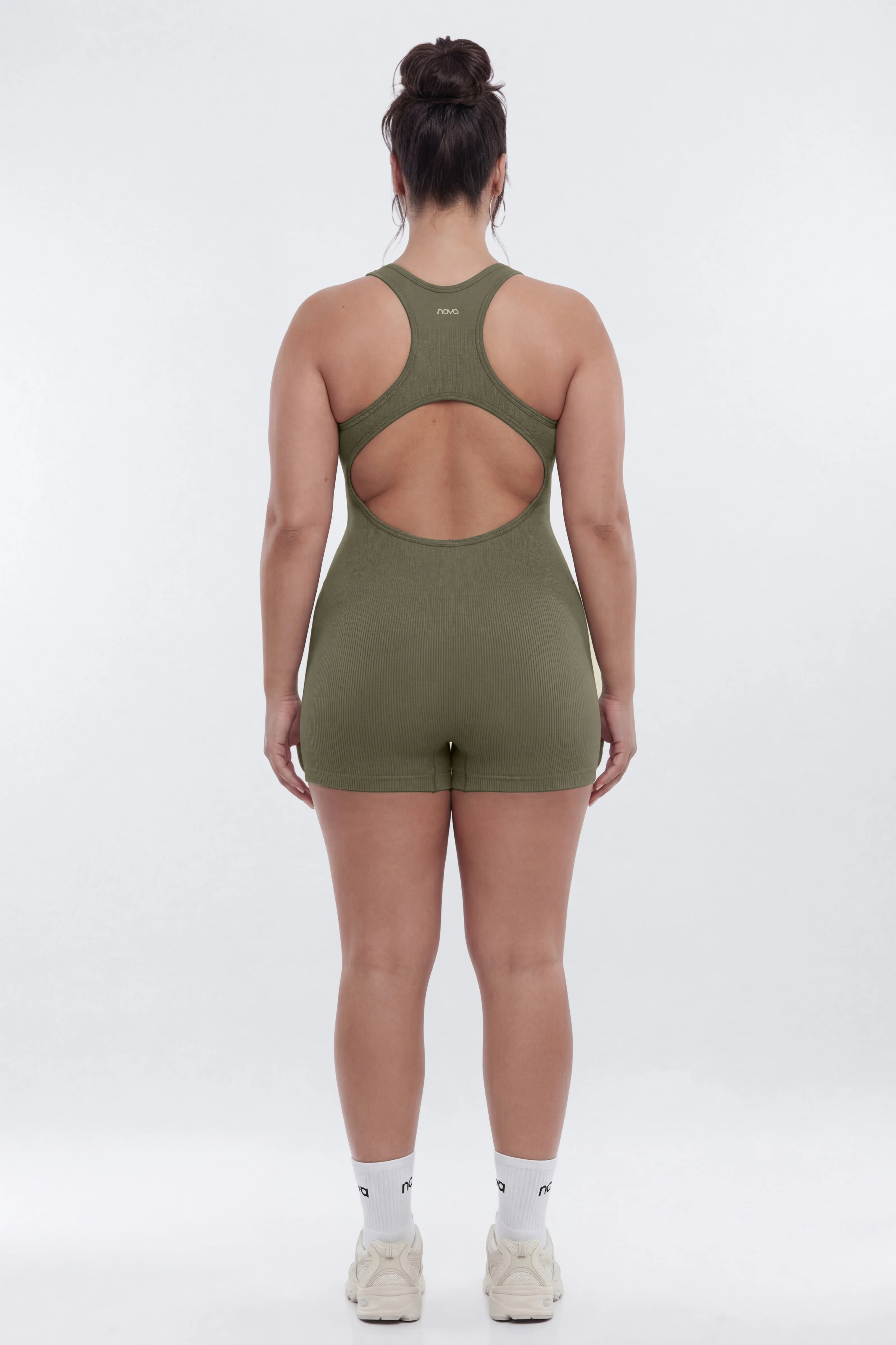 SeamlessLift™ 3″ Back Cut Out Romper - Moss - Image 7