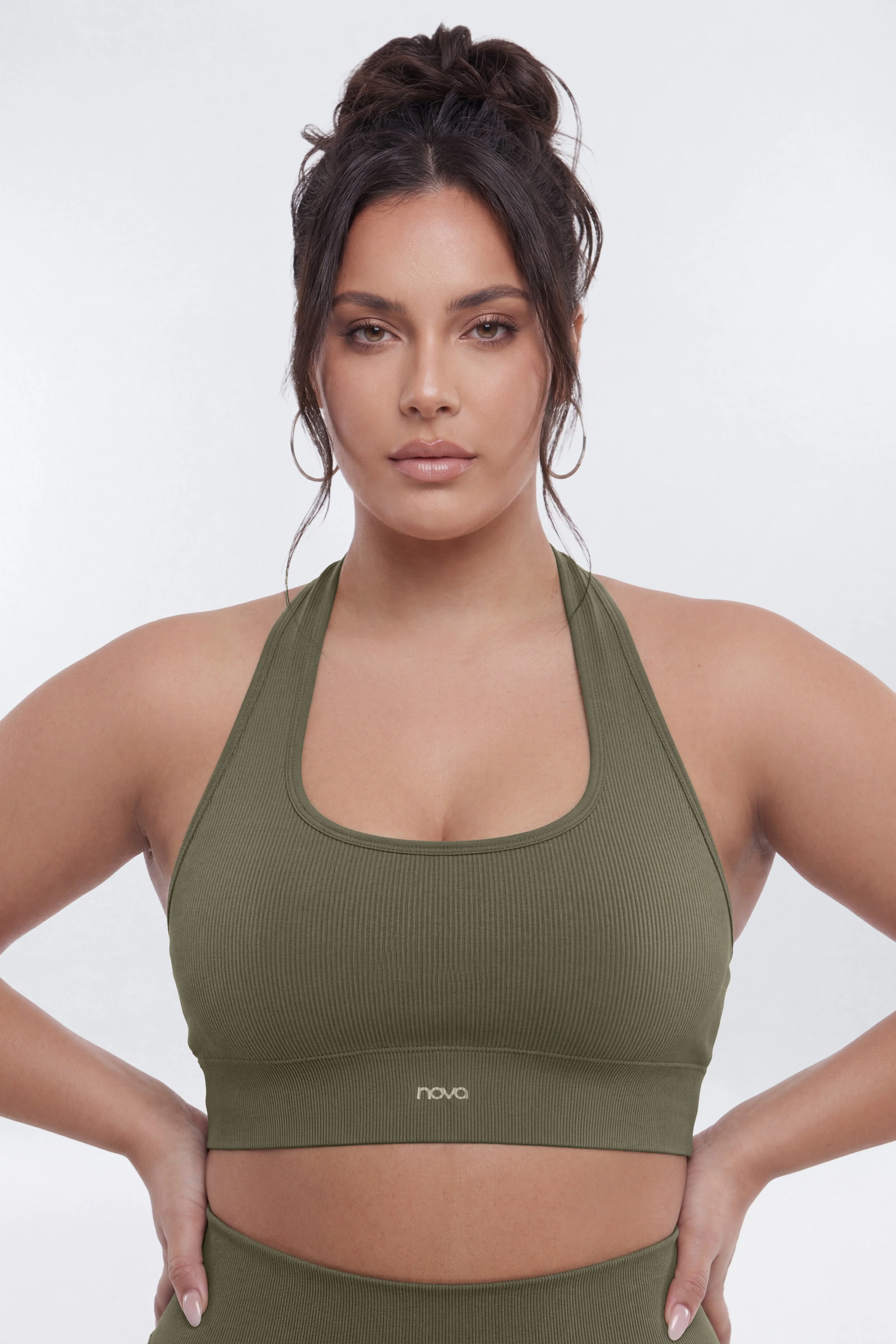 SeamlessLift™ Halter Sports Bra - Moss - Image 7