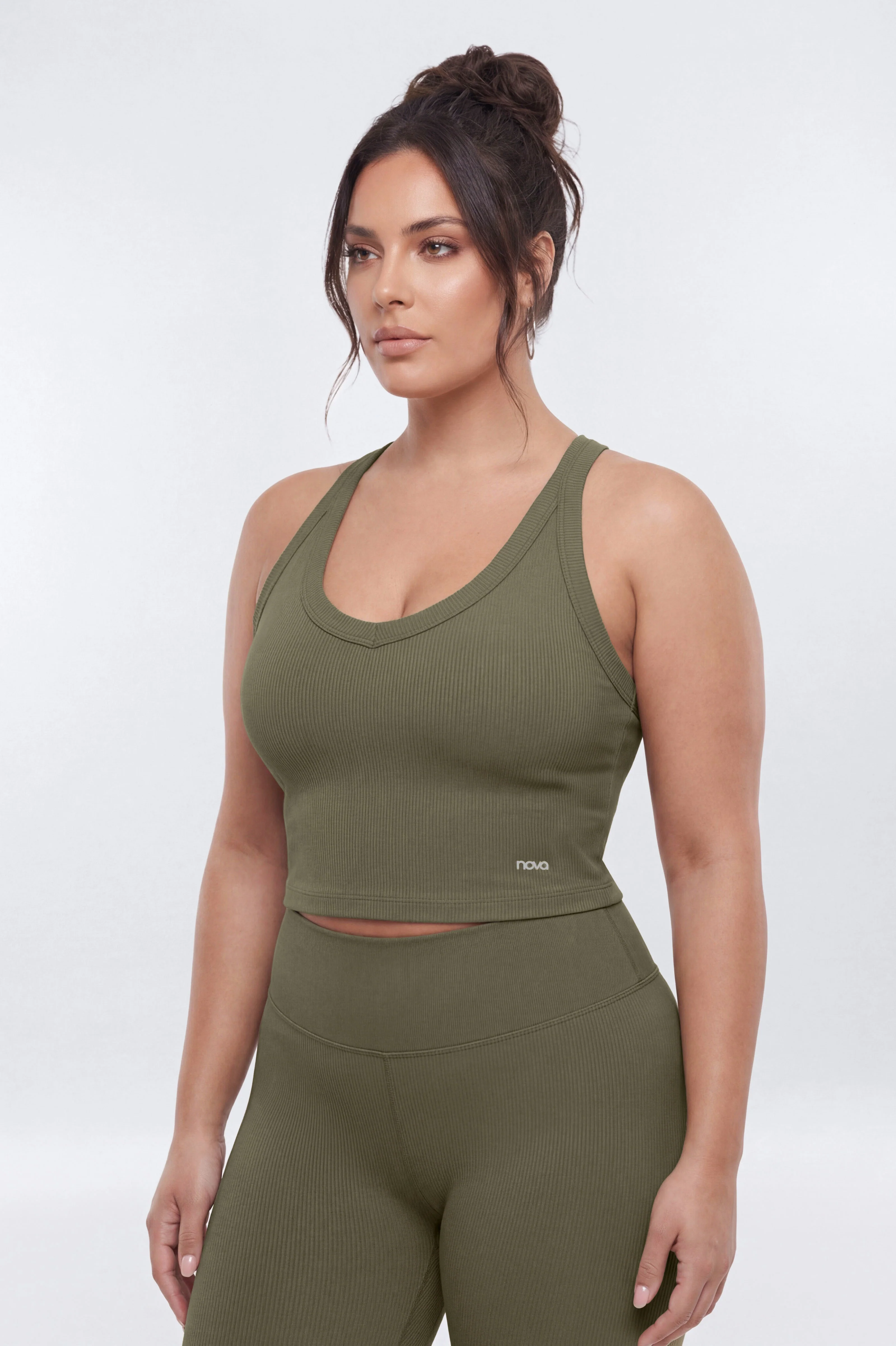 SeamlessLift™ V-Neck Racerback Active Tank - Moss - Image 7