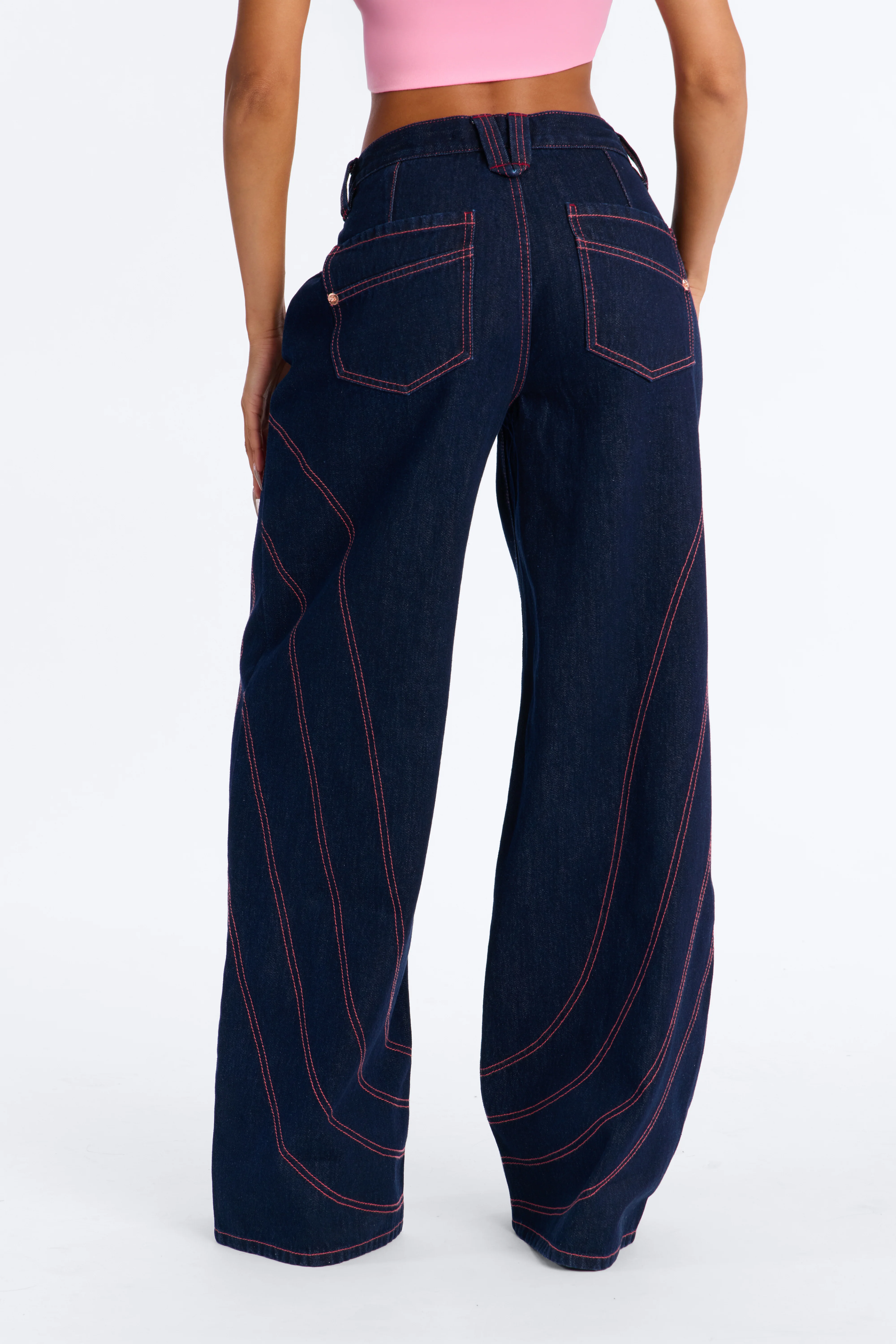 Seams Like Love Wide Leg Jeans - Dark Denim - Image 3