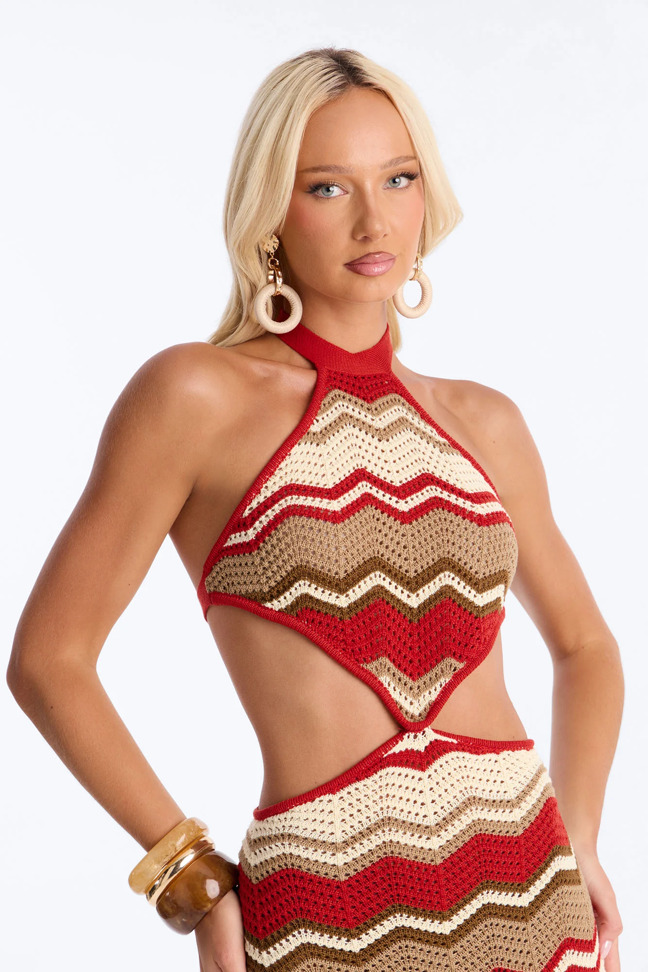 Seas The Day Crochet Maxi Dress - Rust/combo - Image 3