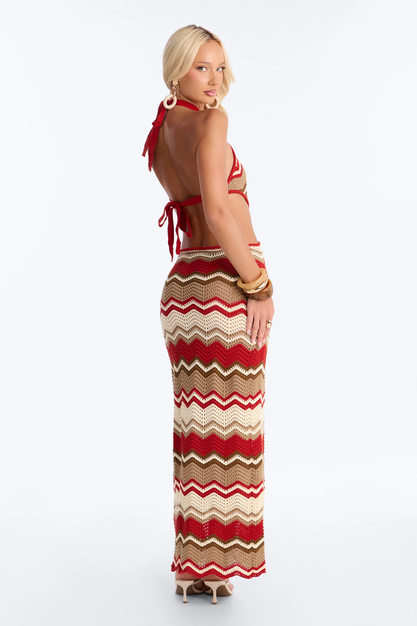 Seas The Day Crochet Maxi Dress - Rust/combo - Image 4