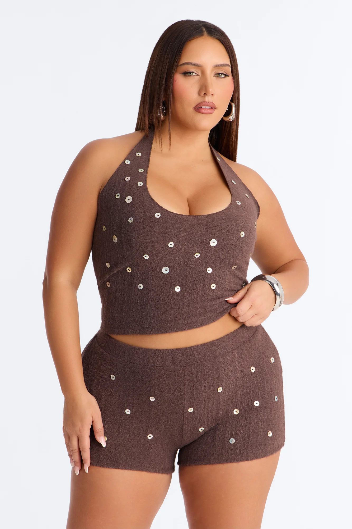 Seashell Fuzzy Halter Top - Chocolate - Image 5