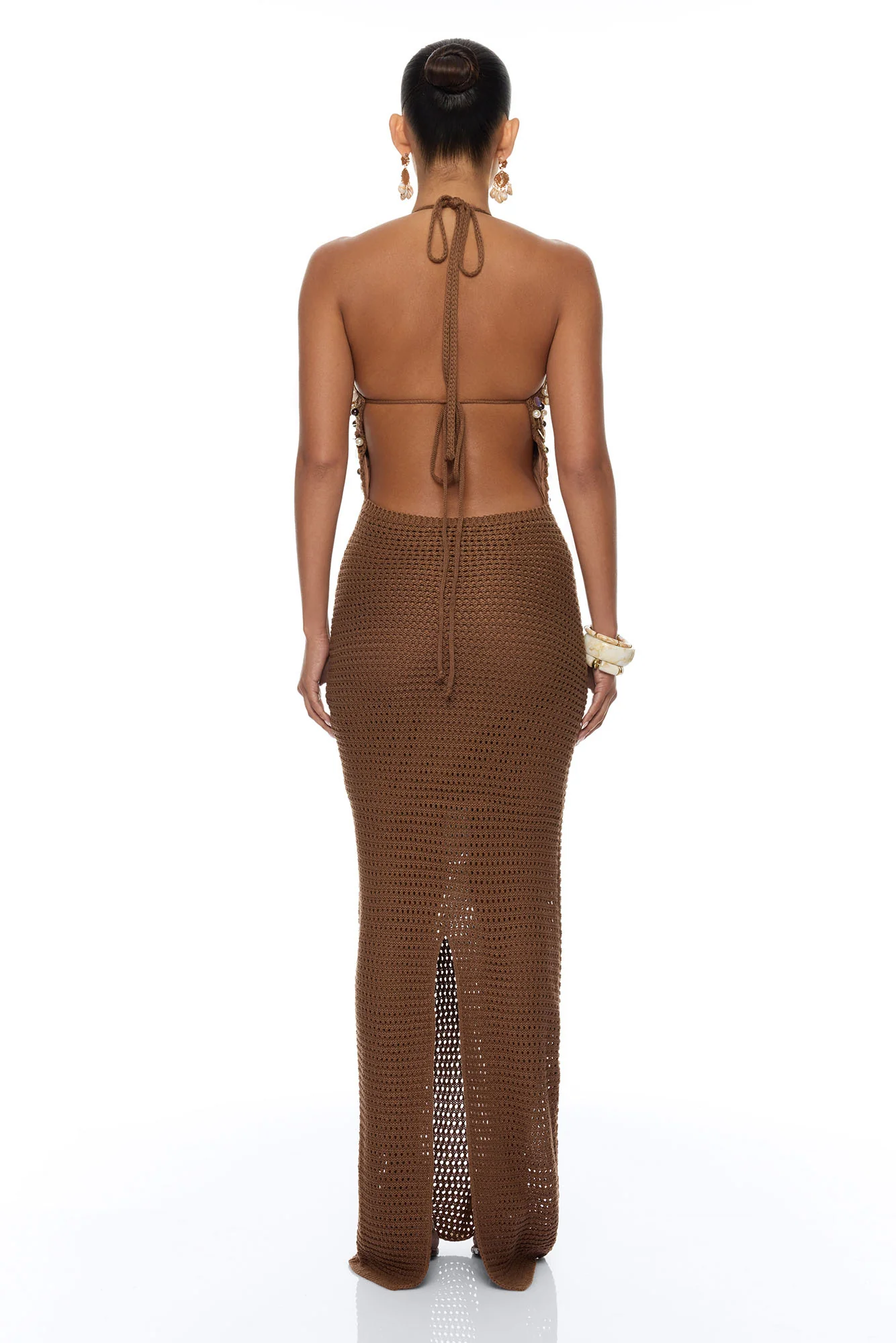 Seaside Sparkle Crochet Maxi Dress - Chocolate - Image 4