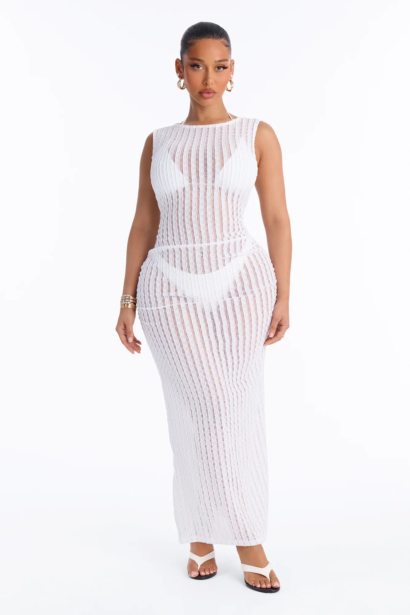 Seaside Vacation Back Cowl Cover Up Dress - White