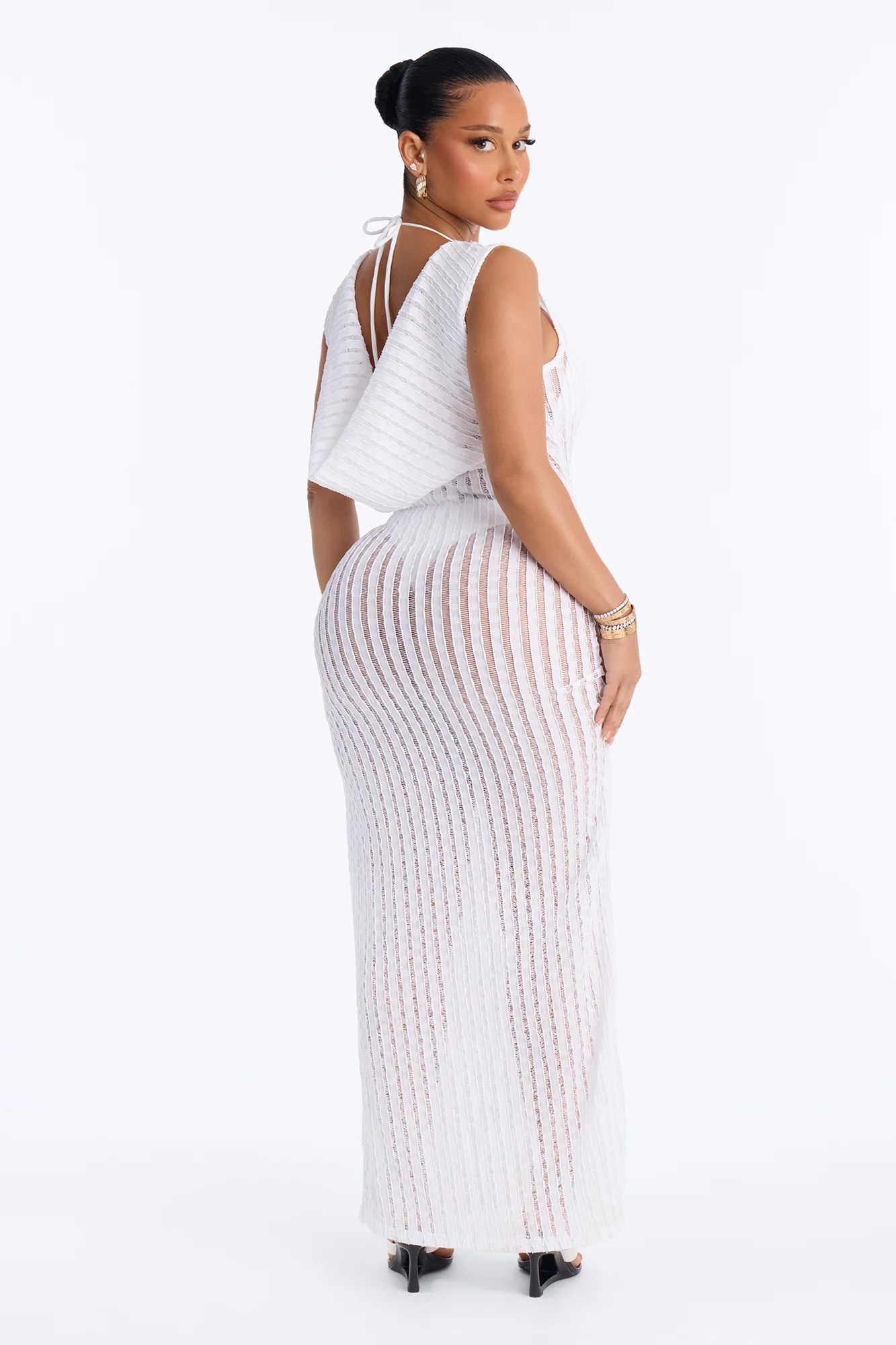 Seaside Vacation Back Cowl Cover Up Dress - White - Image 4