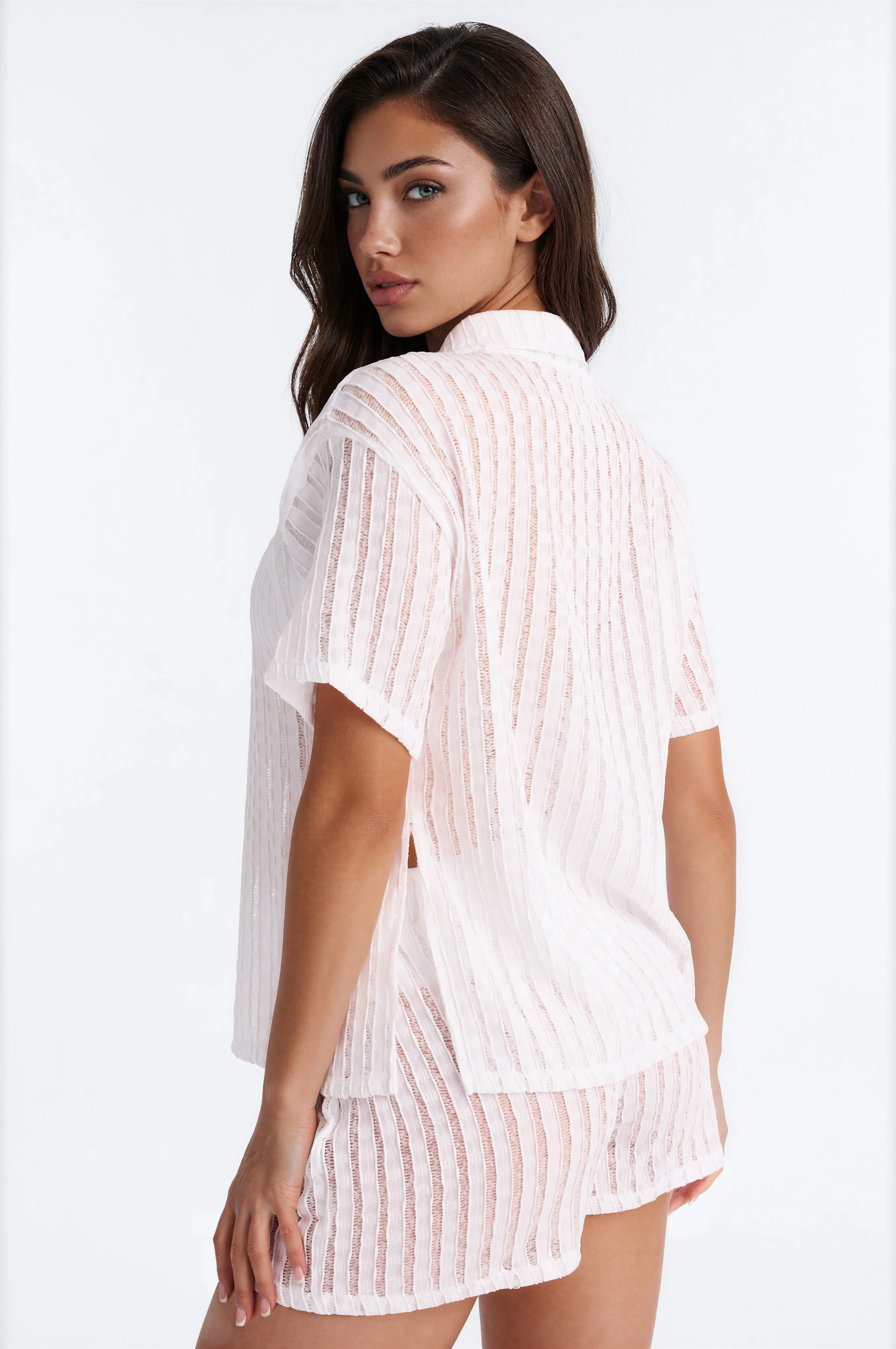 Seaside Vacation Button Up Cover Up Shorts Set - White - Image 4