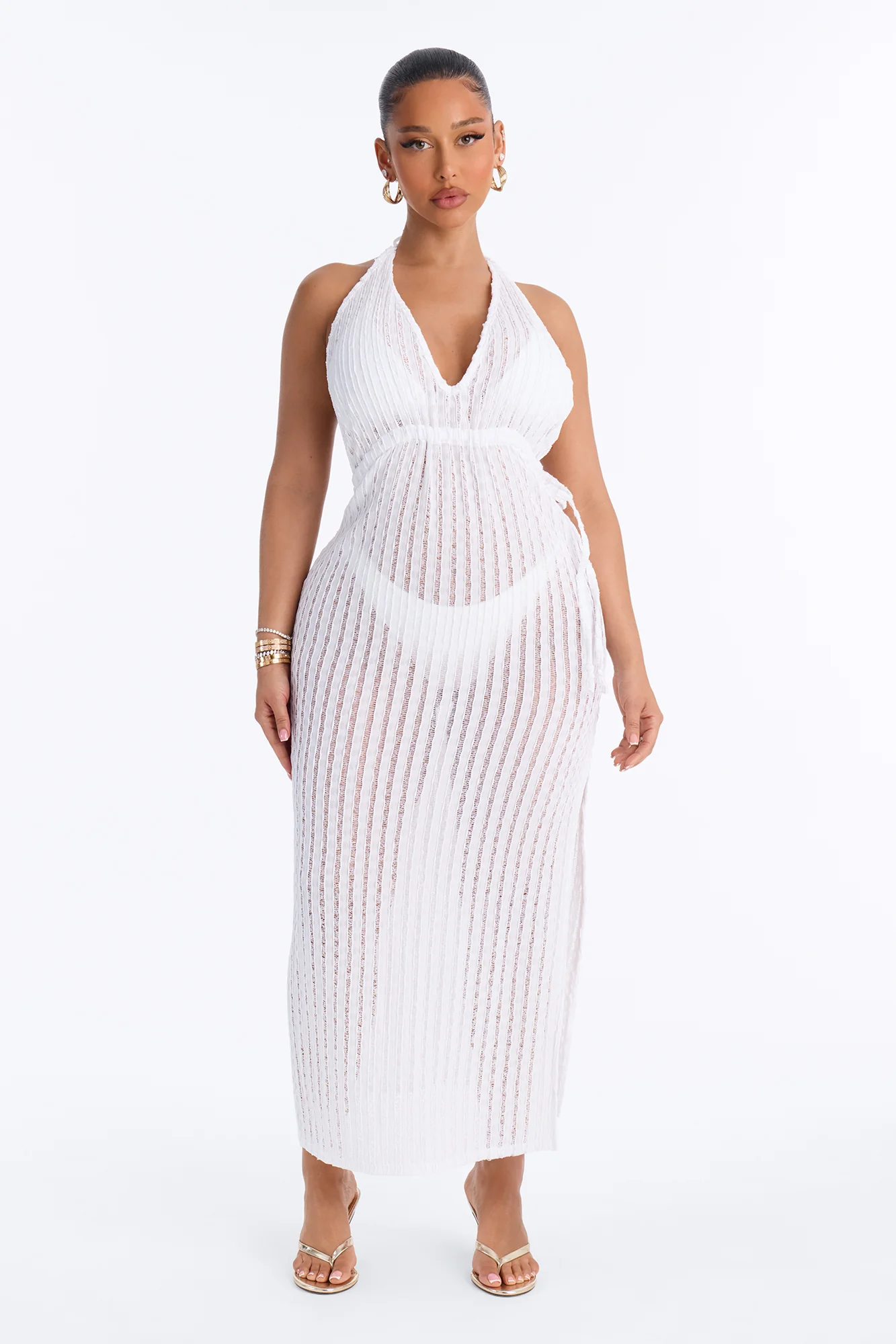 Seaside Vacation Side Slits Cover Up Dress - White