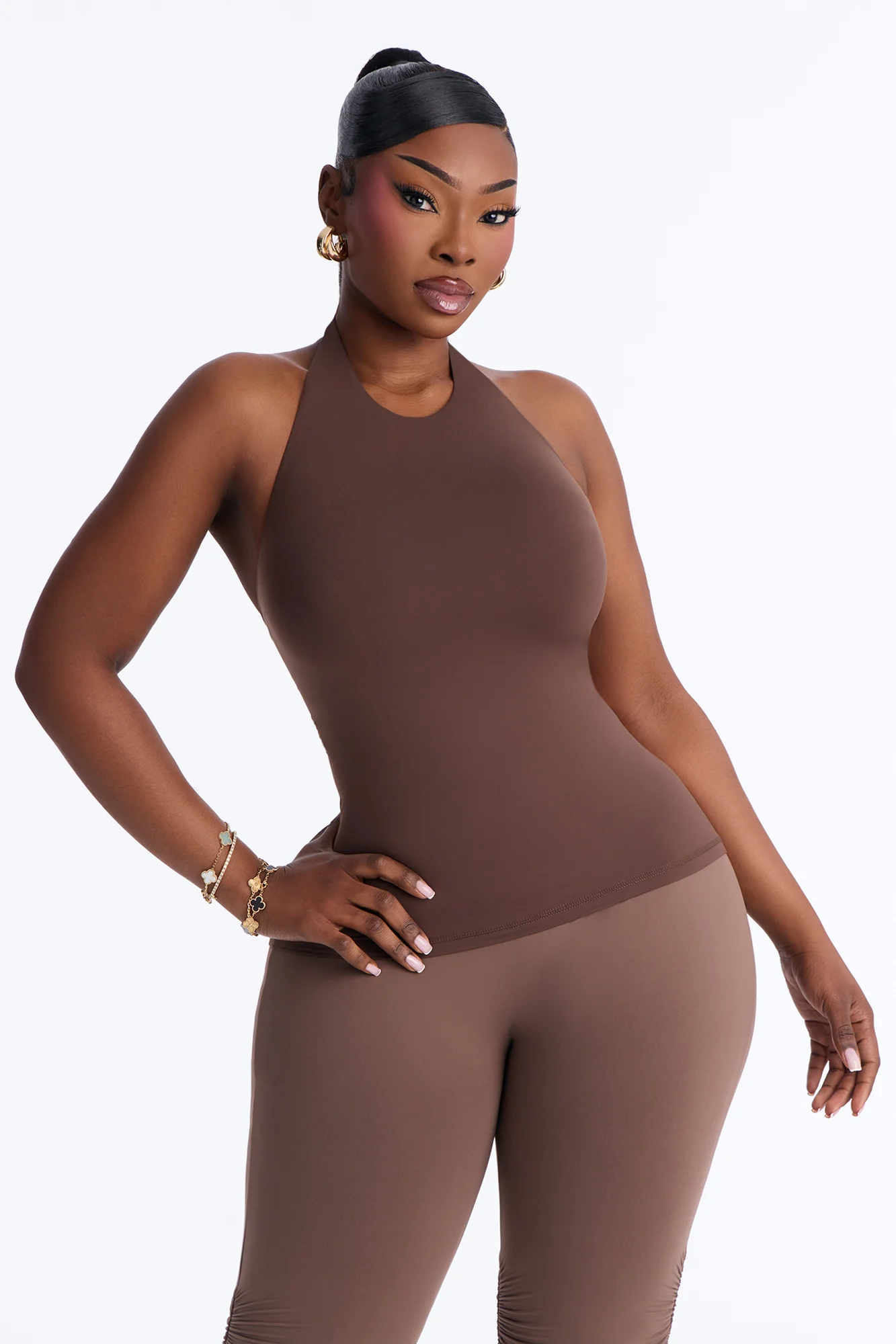 Second Skin Bra Pad Sleeveless Halter Top - Brown - Image 5