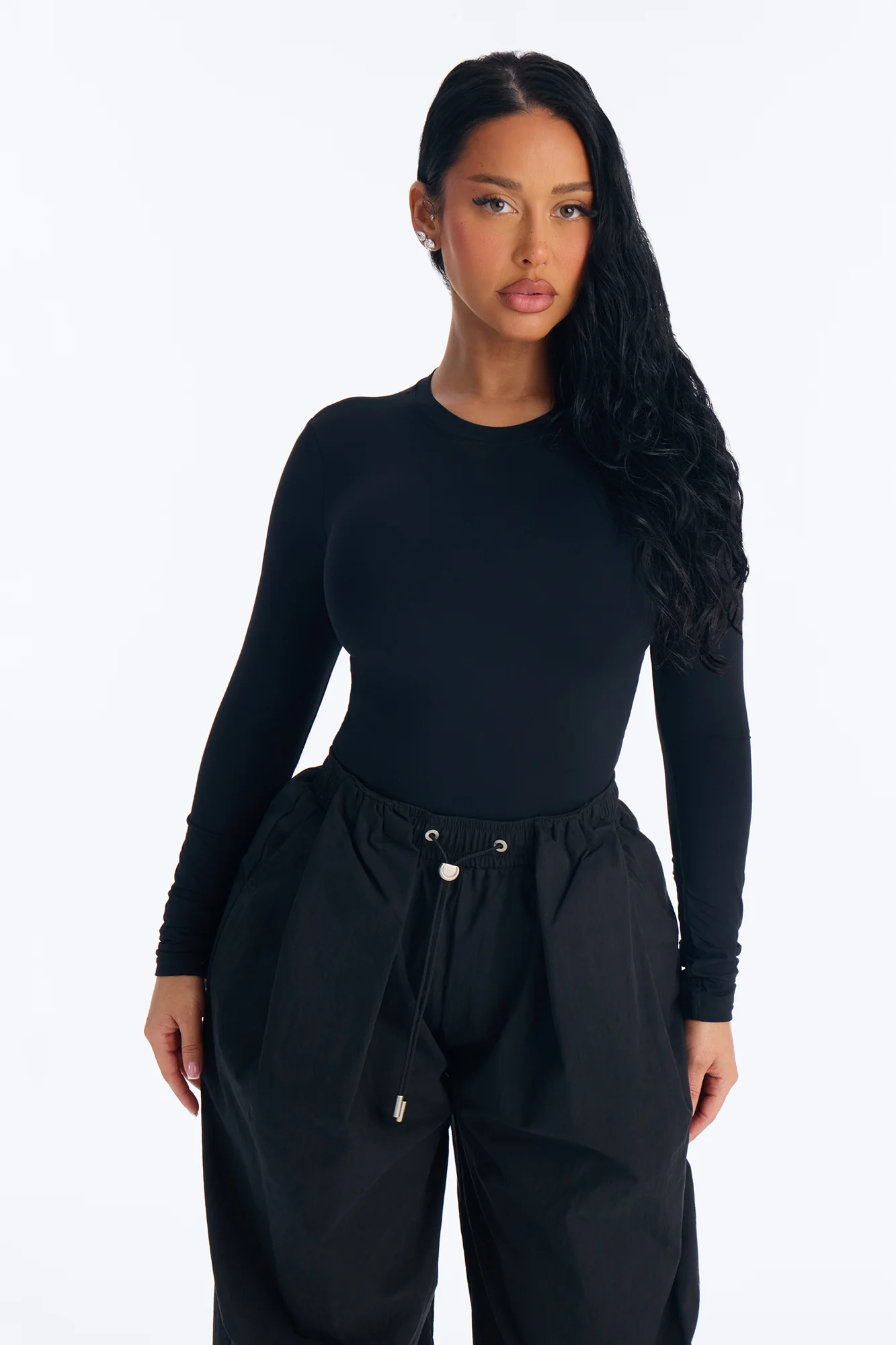 Second Skin Double Lined Crew Neck Long Sleeve Bodysuit - Black - Image 3