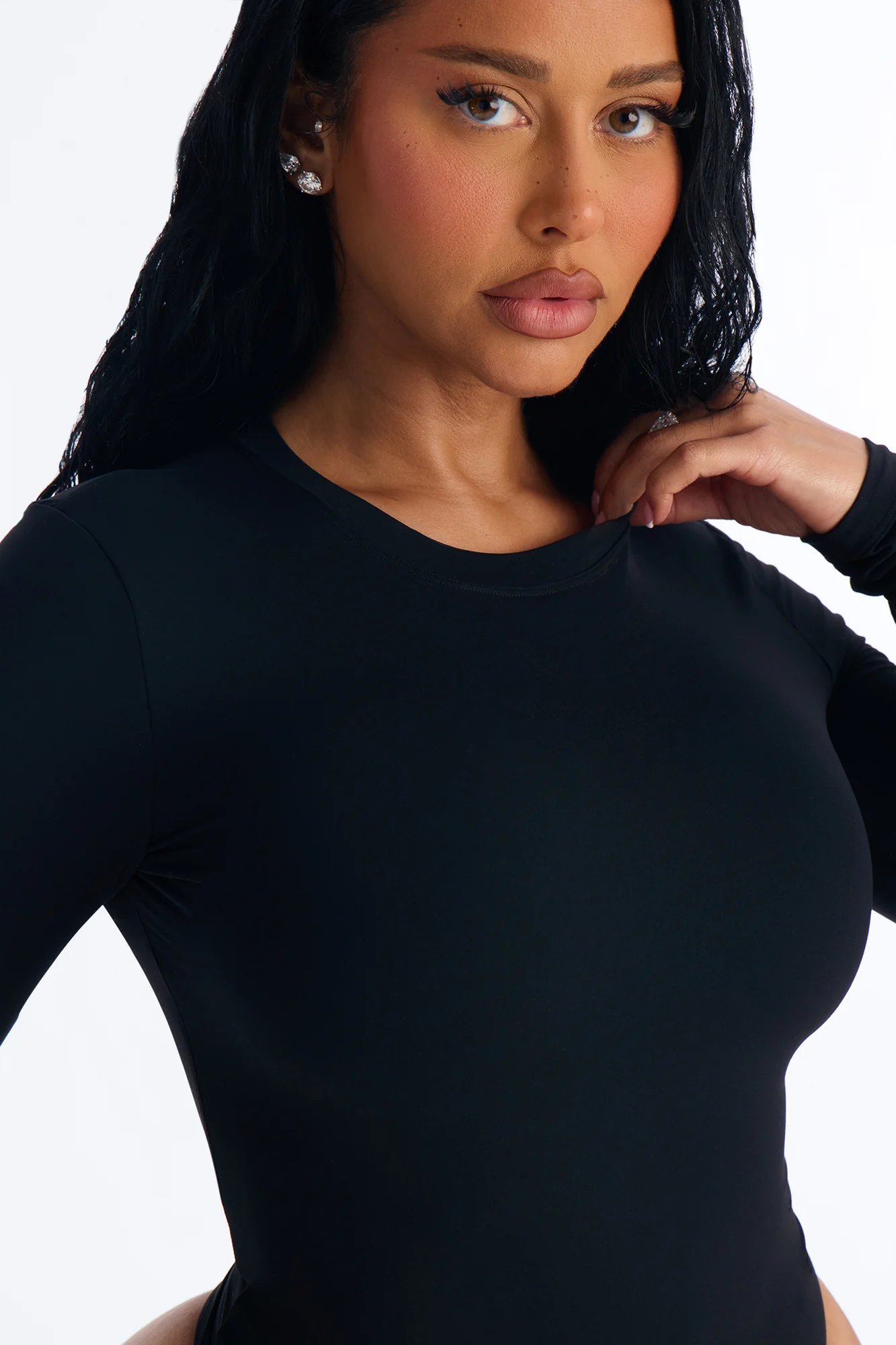 Second Skin Double Lined Crew Neck Long Sleeve Bodysuit - Black - Image 4