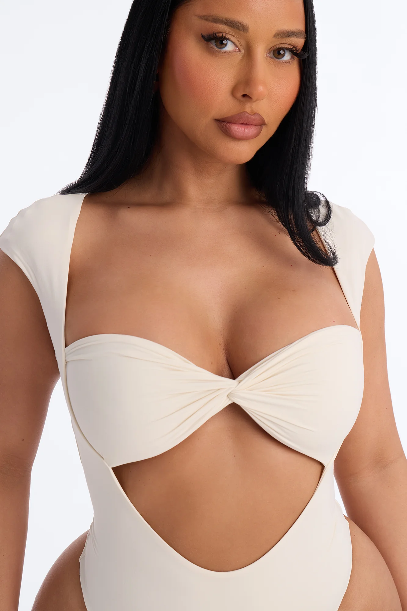 Second Skin Double Lined Cut Out Cap Sleeve Bodysuit - Bone - Image 4