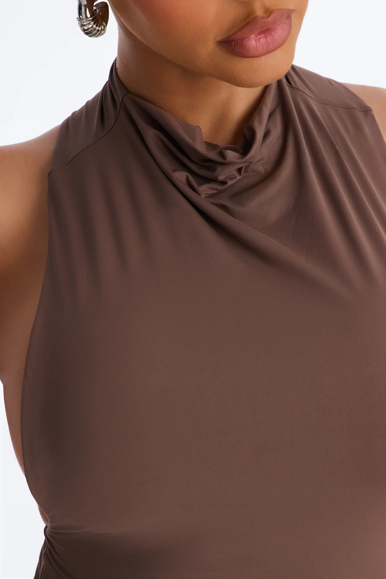 Second Skin Double Lined Mock Neck Racerback Top - Brown - Image 3