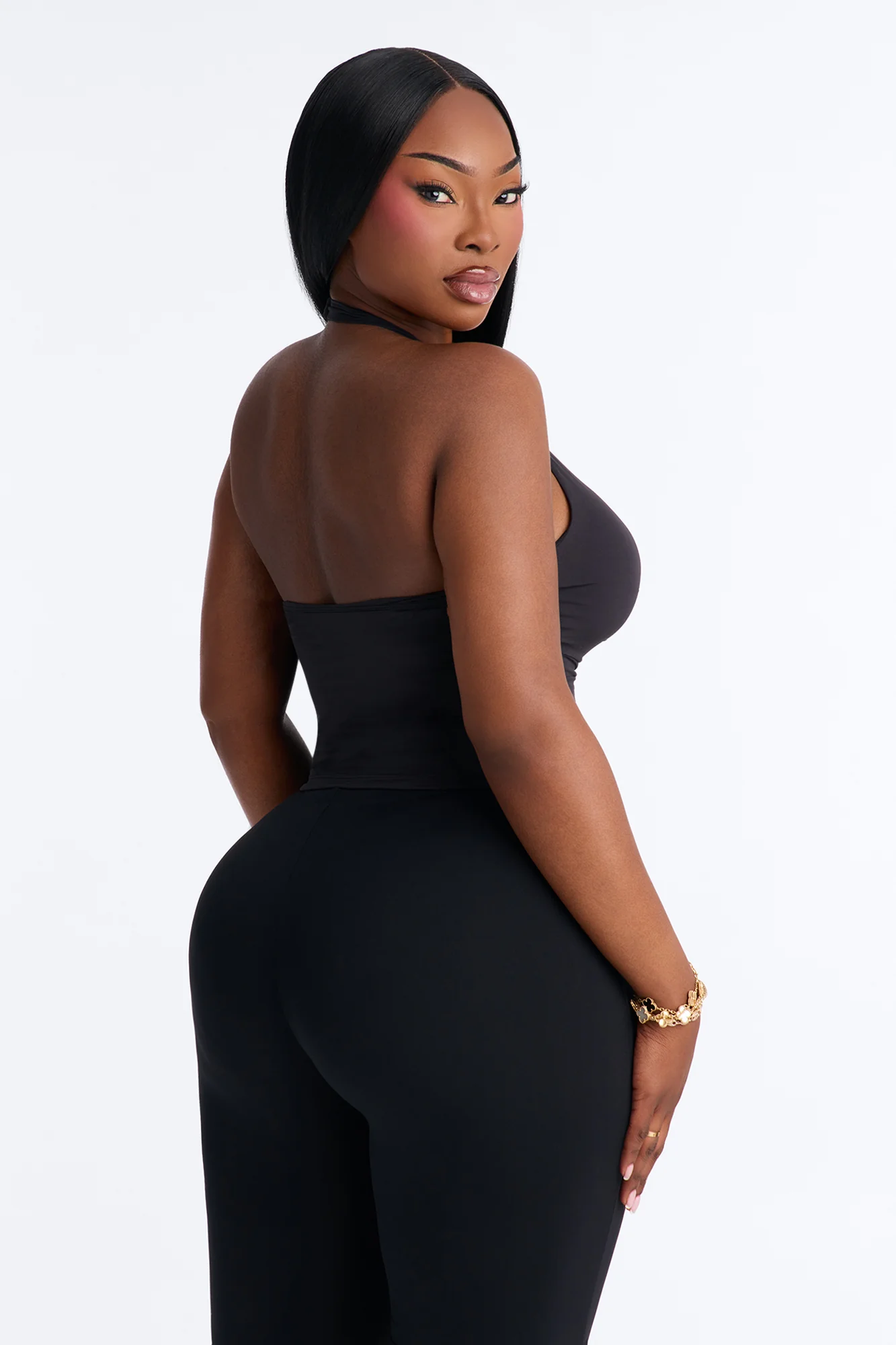 Second Skin Double Lined Ruched V Wire Halter Top - Black - Image 7