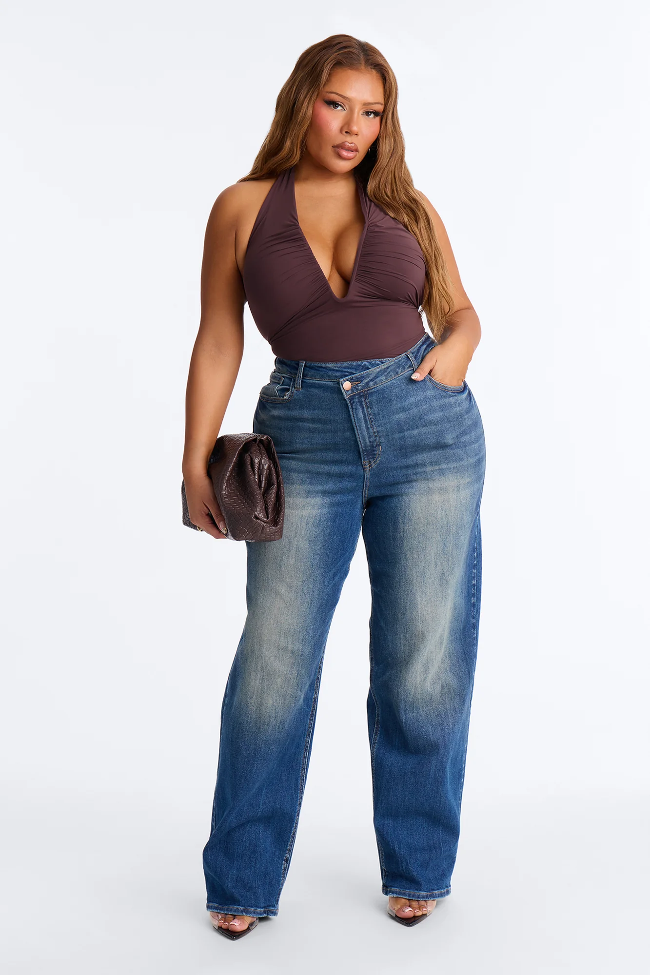 Second Skin Double Lined Ruched V Wire Halter Top - Chocolate - Image 10