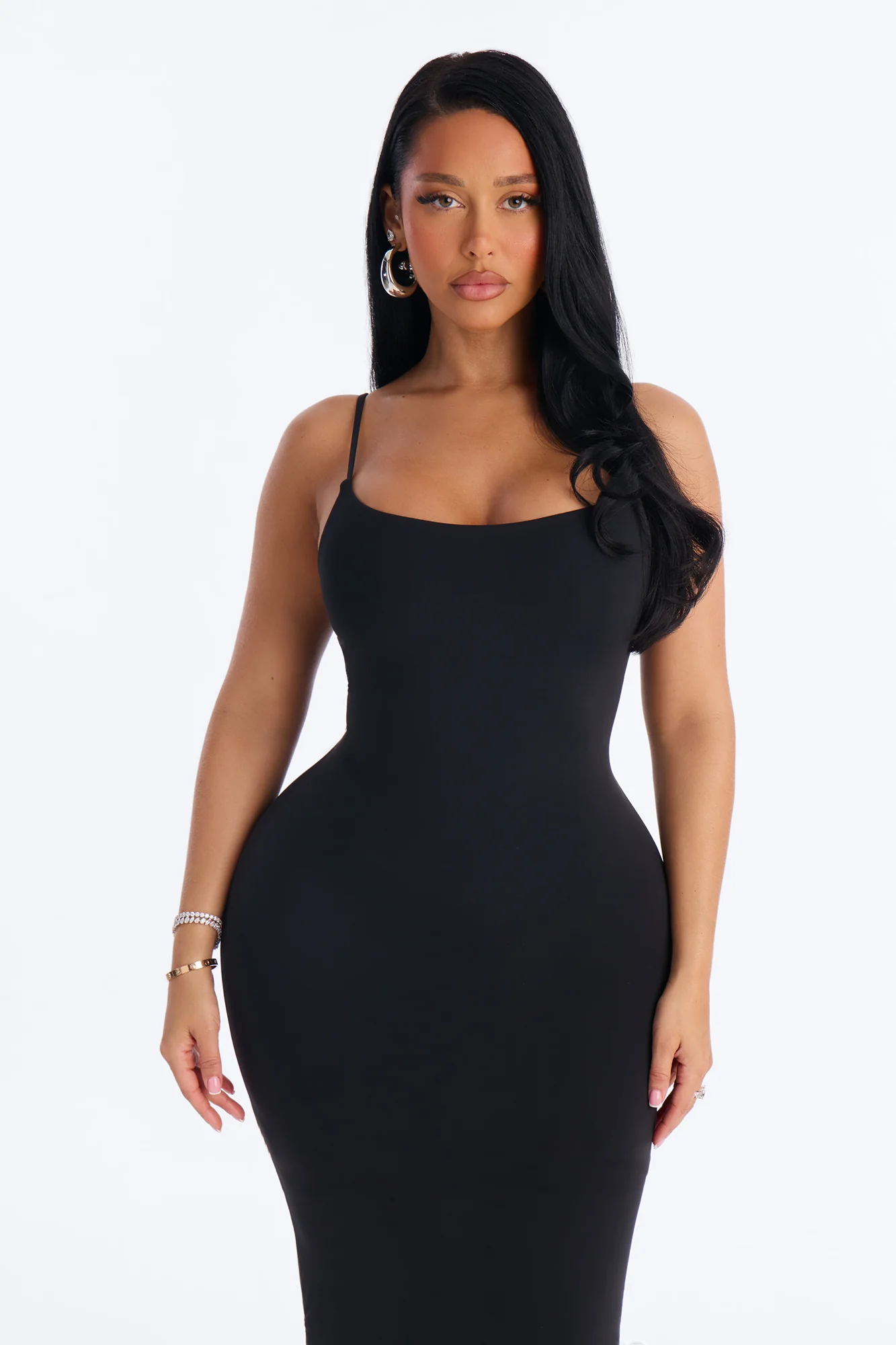 Second Skin Double Lined Scoop Neck Cami Maxi Dress - Black - Image 2