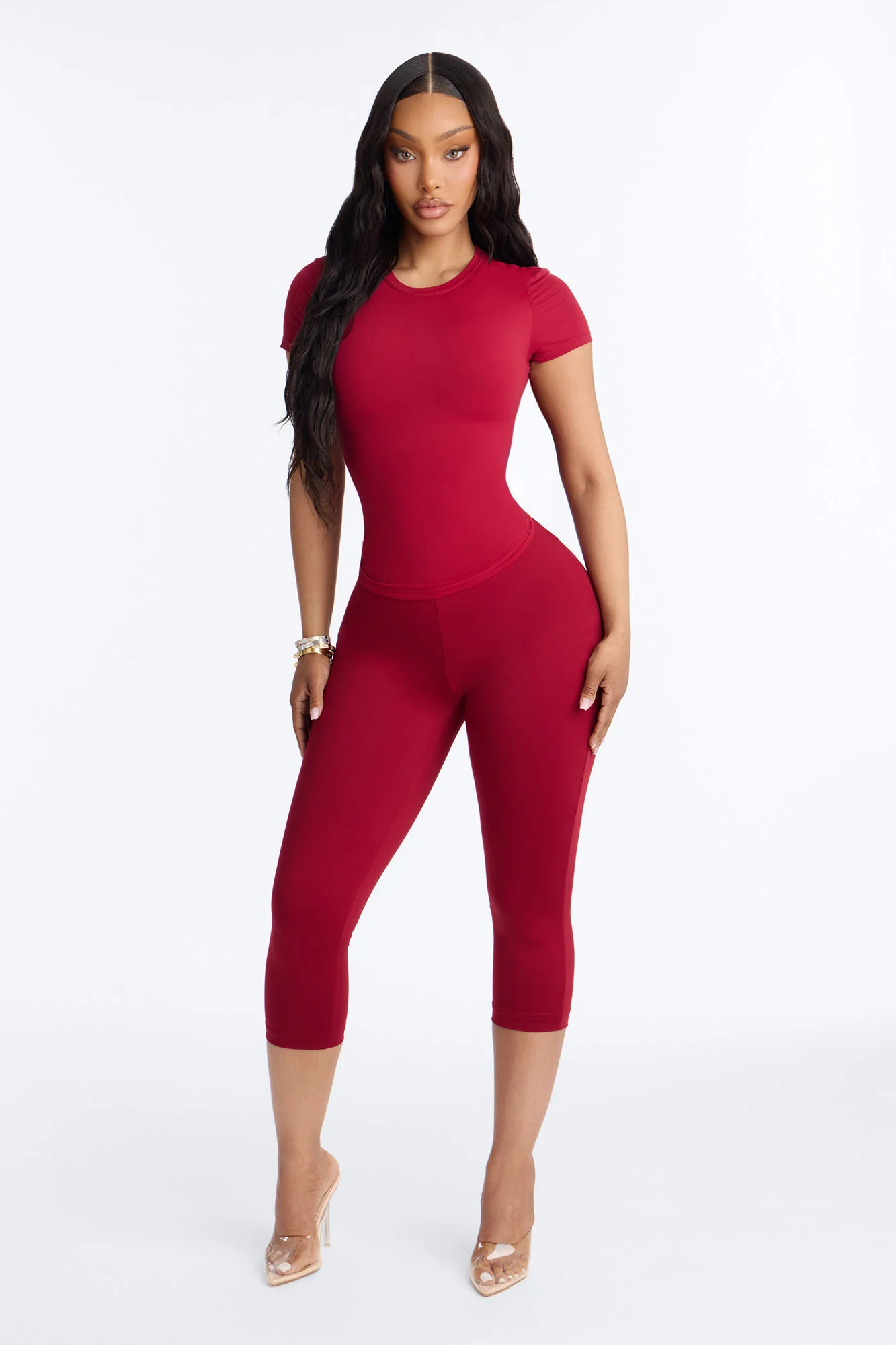 Second Skin Double Lined Short Sleeve Top - DarkRed - Image 2