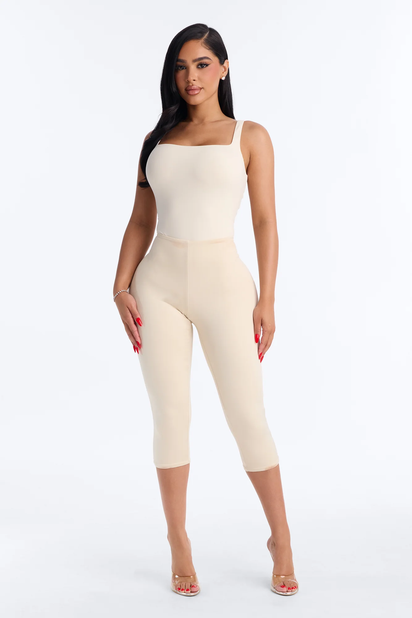 Second Skin Double Lined Square Neck Tank Bodysuit - Bone - Image 2