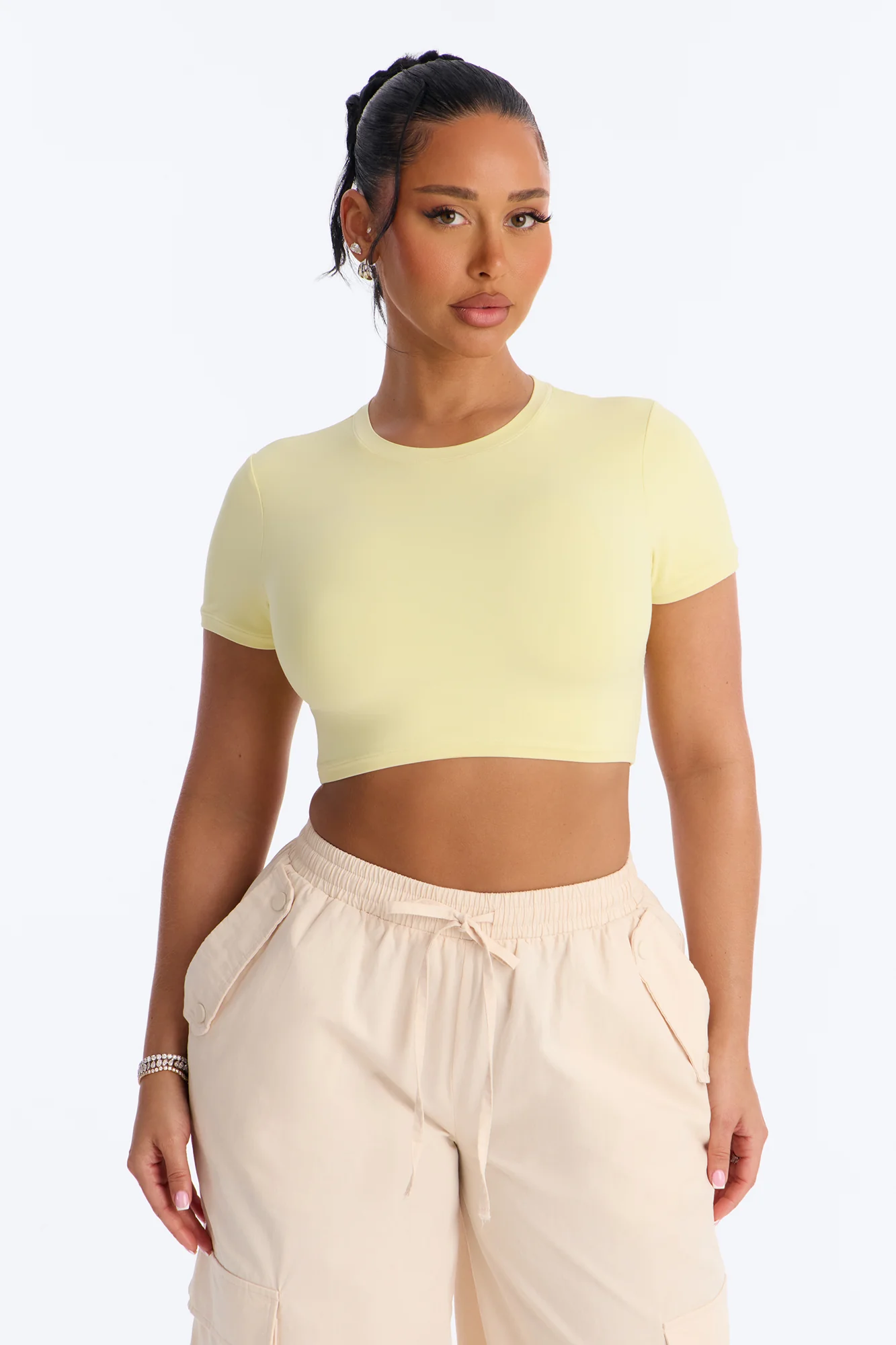 Second Skin Double Lined Super Cropped Tee - Yellow - Image 2
